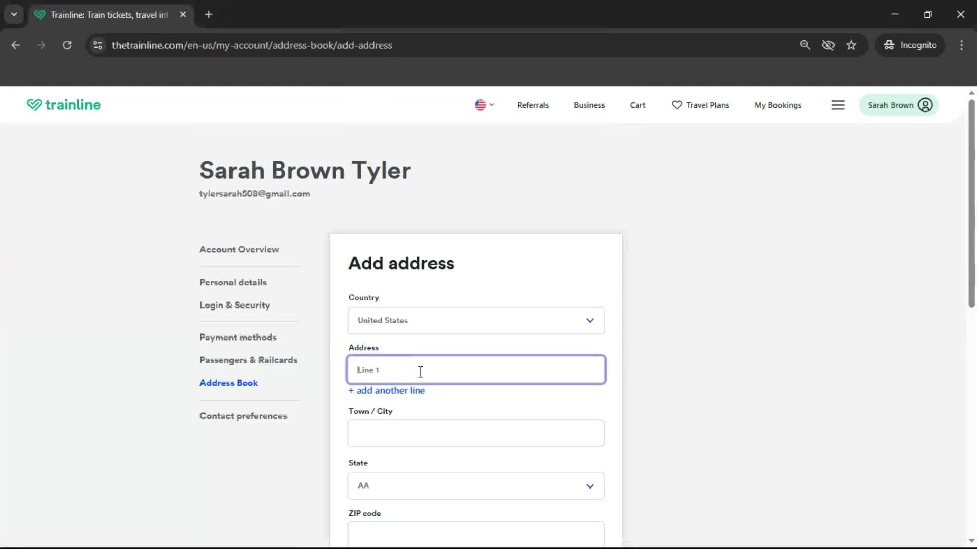Adding an address screenshot