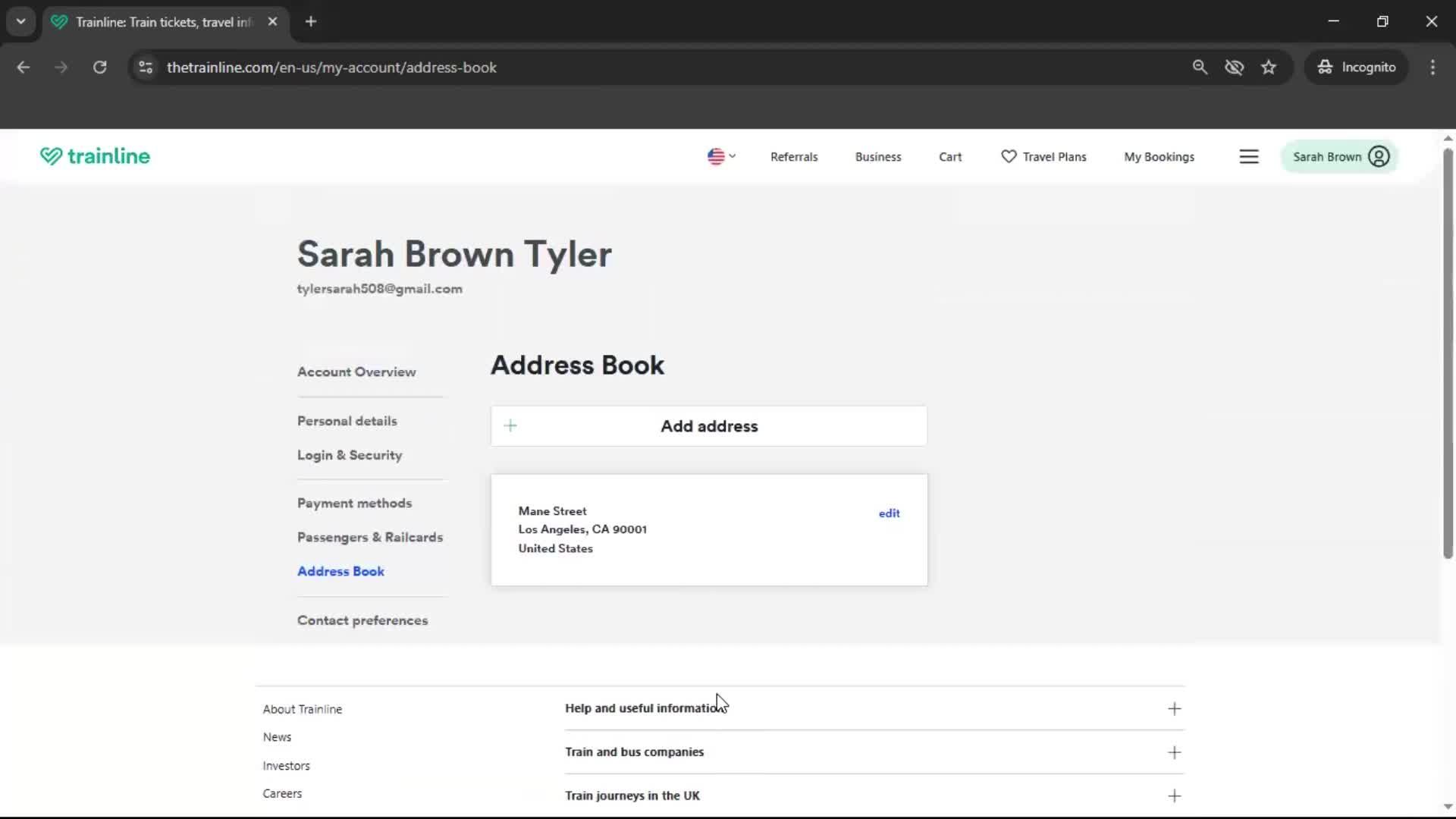 Adding an address screenshot