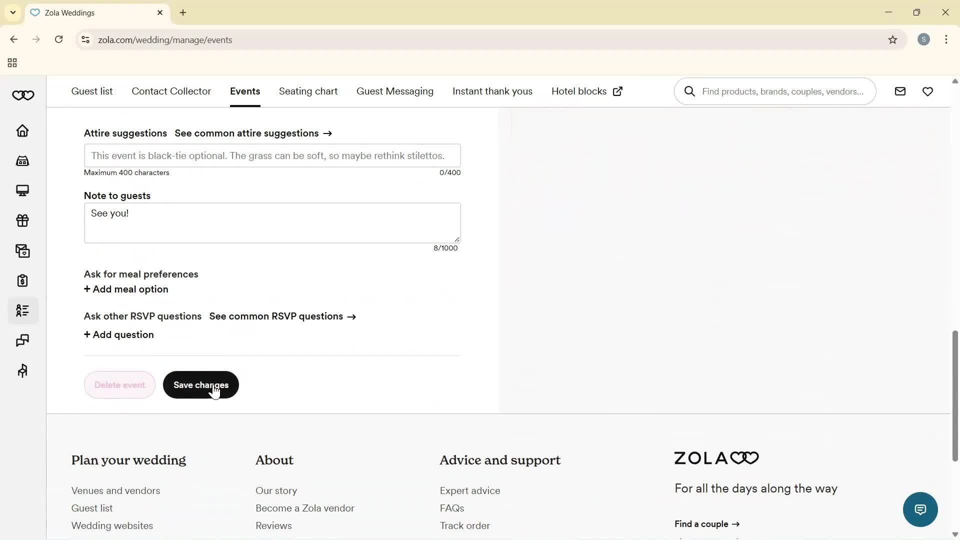 Creating an event screenshot