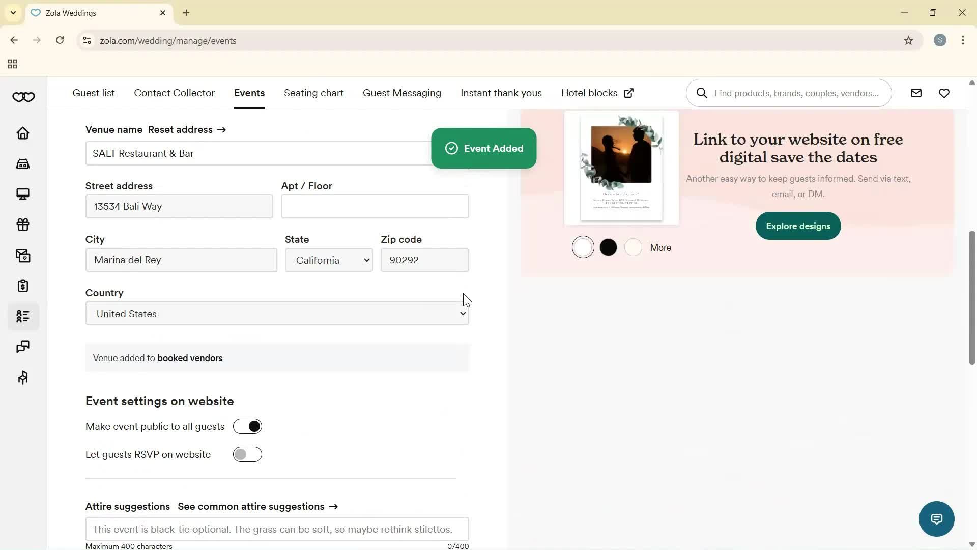Creating an event screenshot