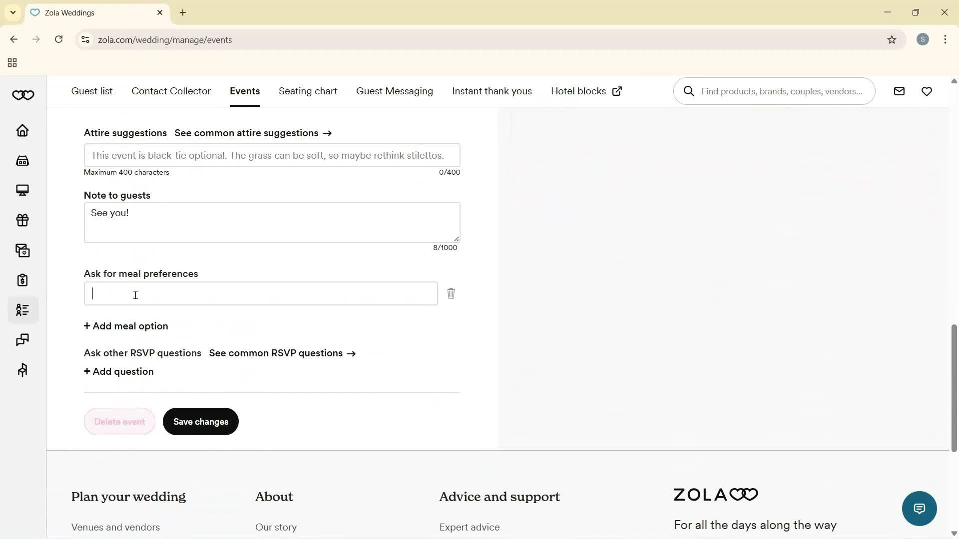 Creating an event screenshot