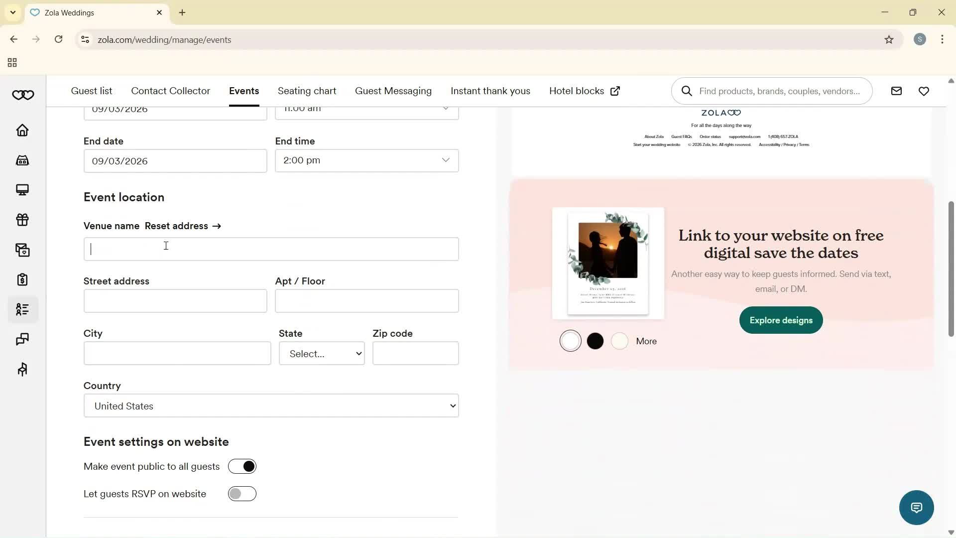 Creating an event screenshot