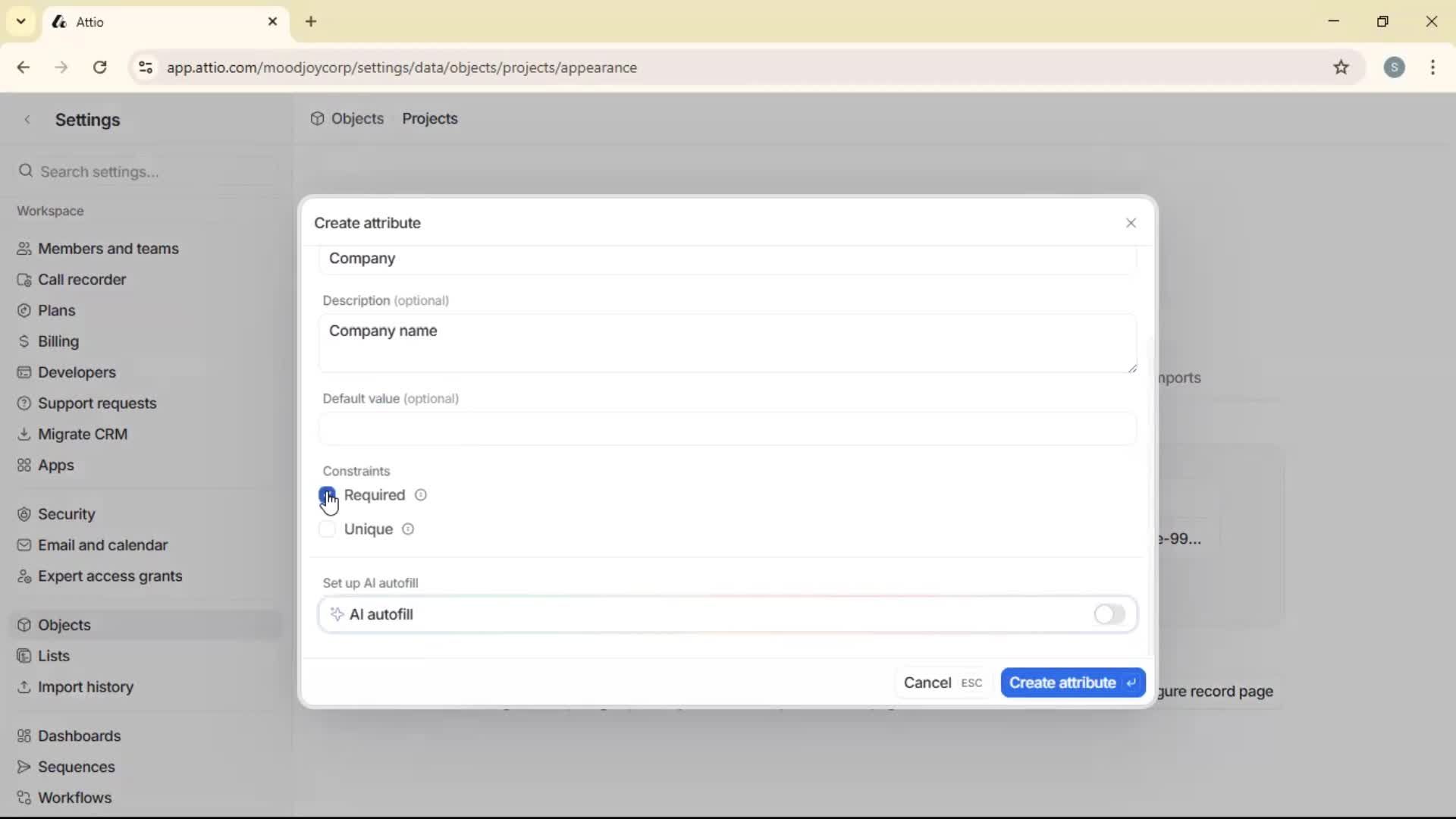 Adding objects screenshot