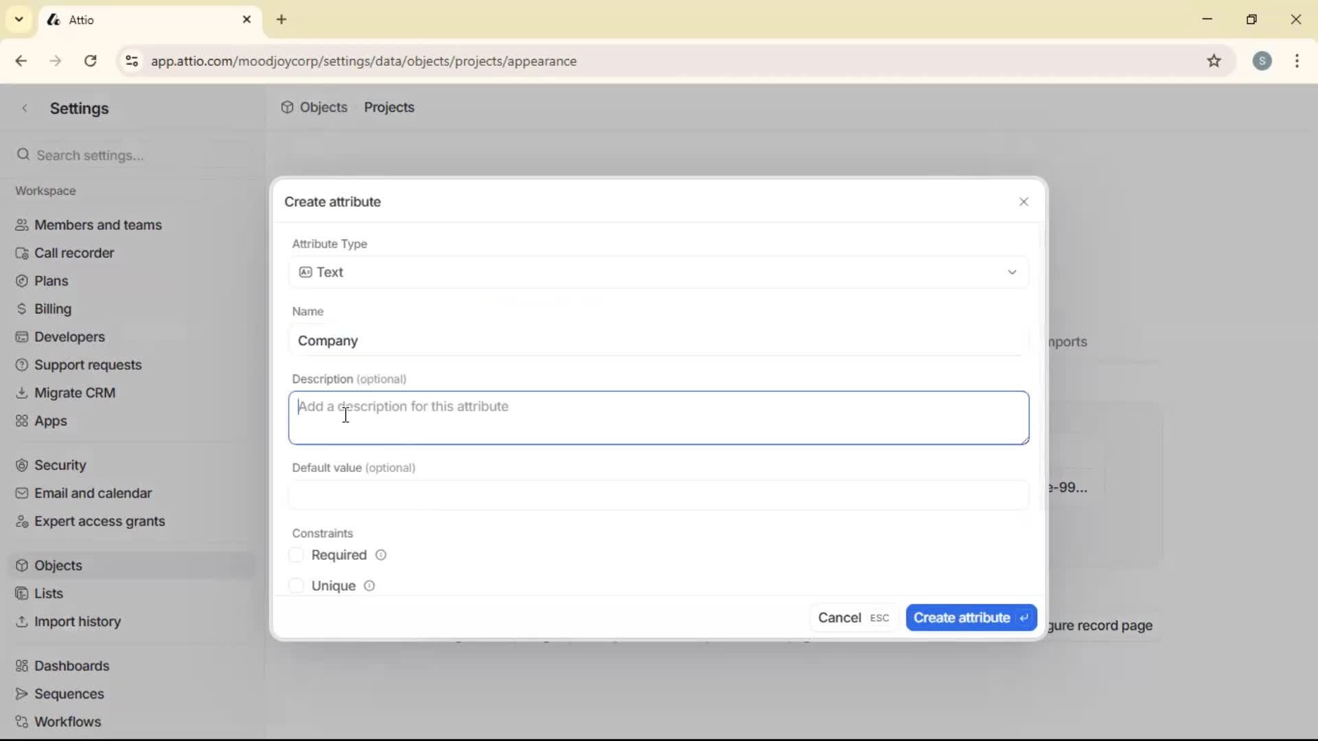 Adding objects screenshot