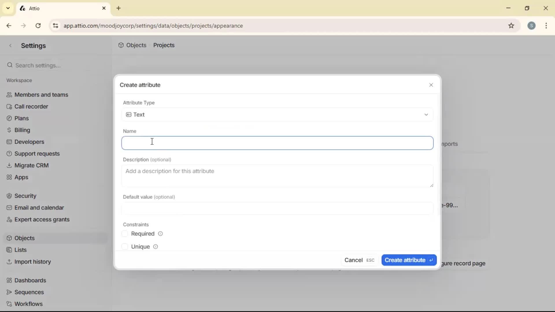 Adding objects screenshot