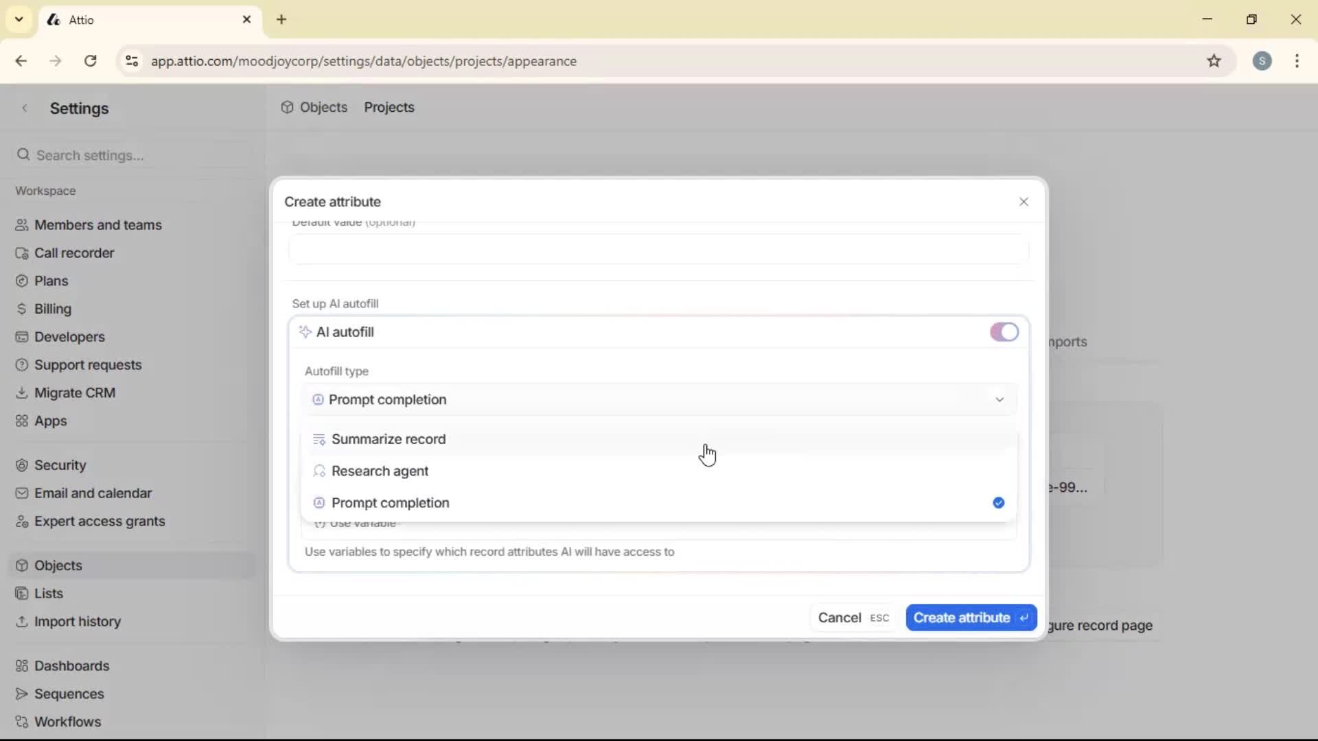 Adding objects screenshot