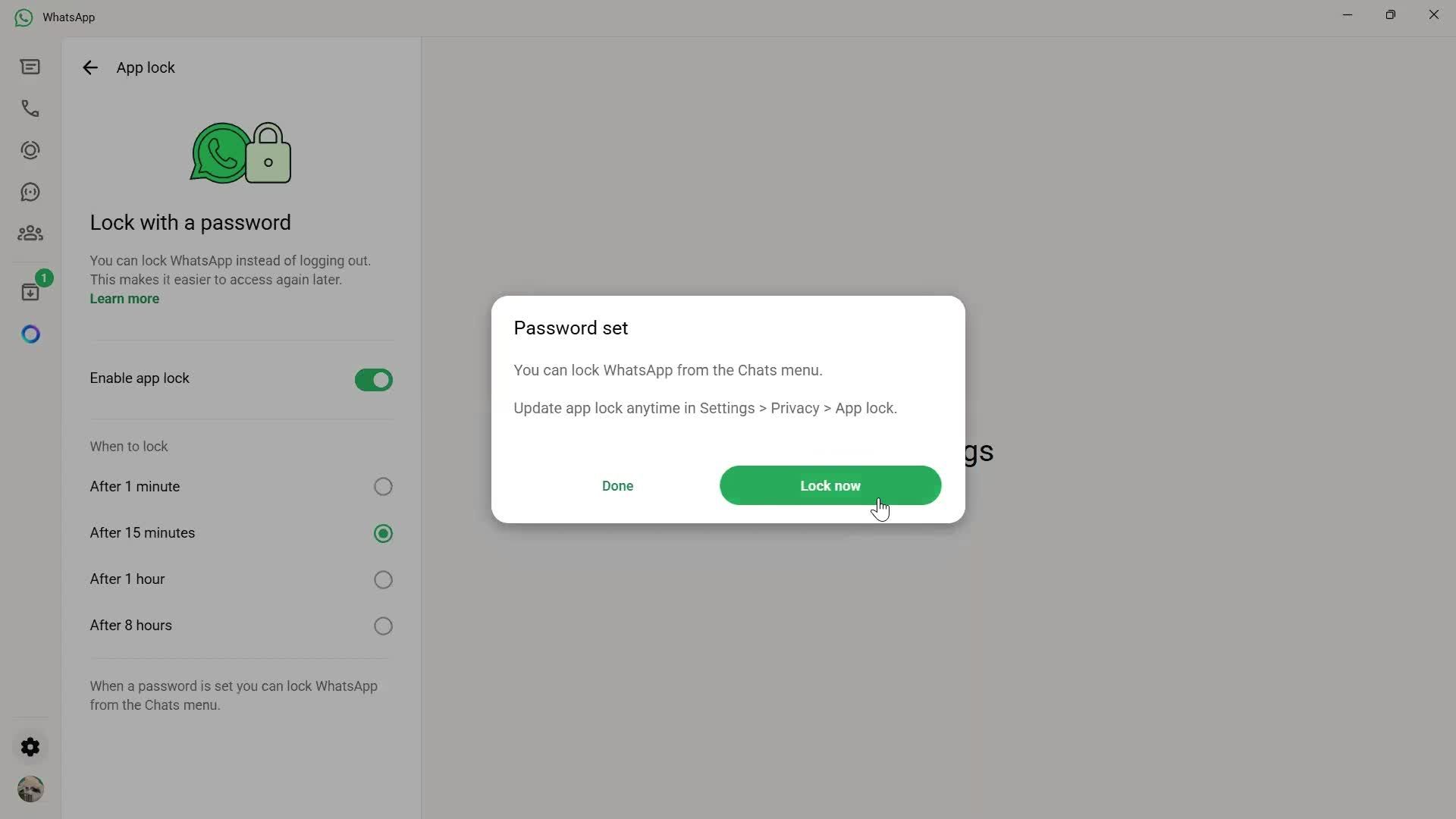 Adding password screenshot