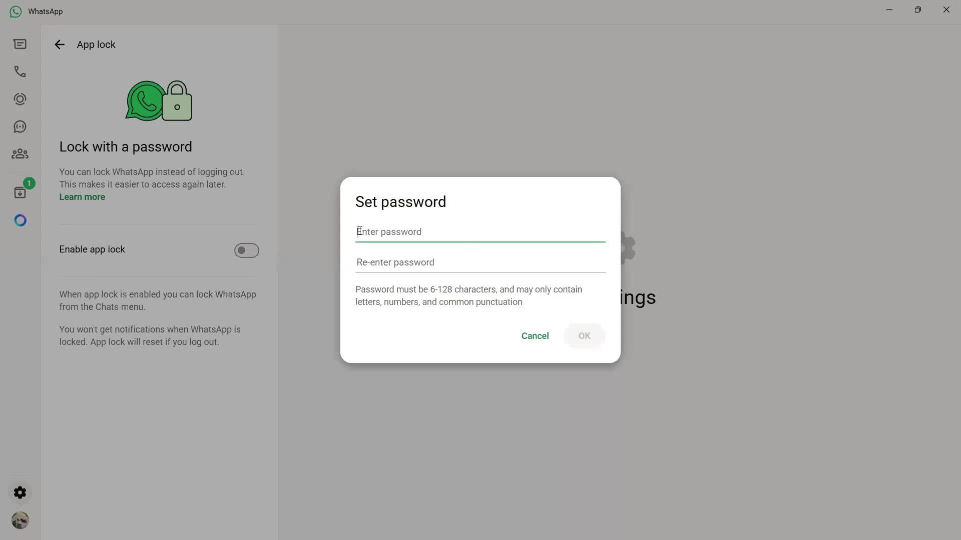 Adding password screenshot