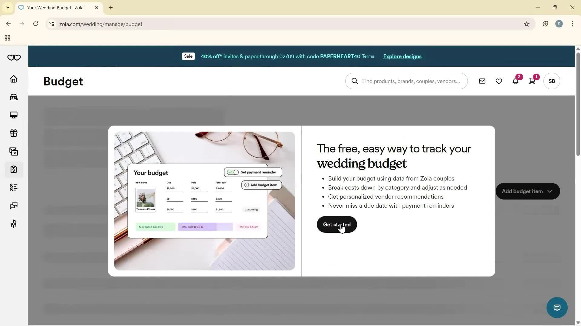 Creating a budget screenshot