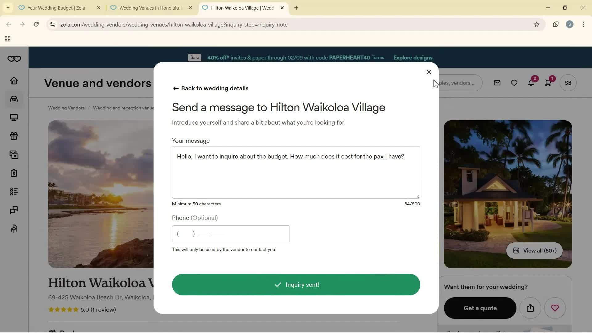 Creating a budget screenshot