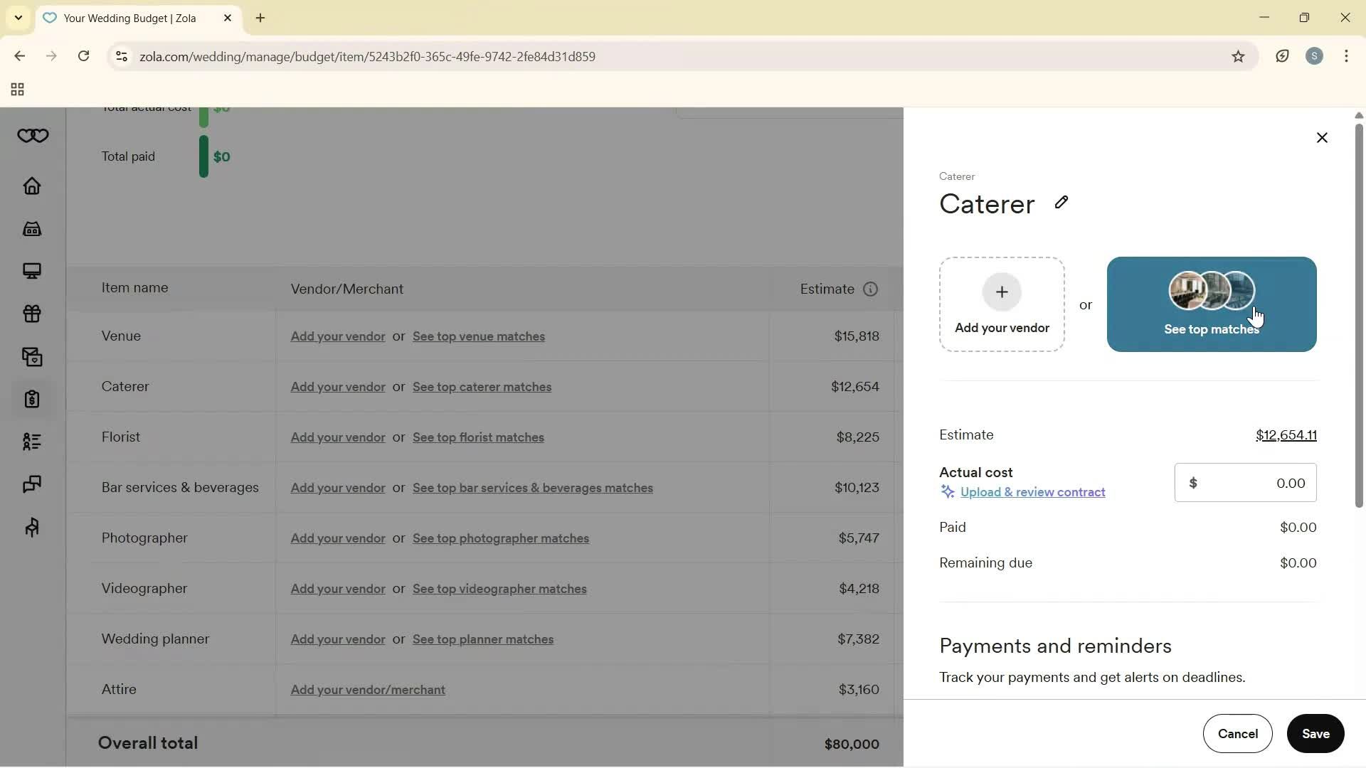 Creating a budget screenshot