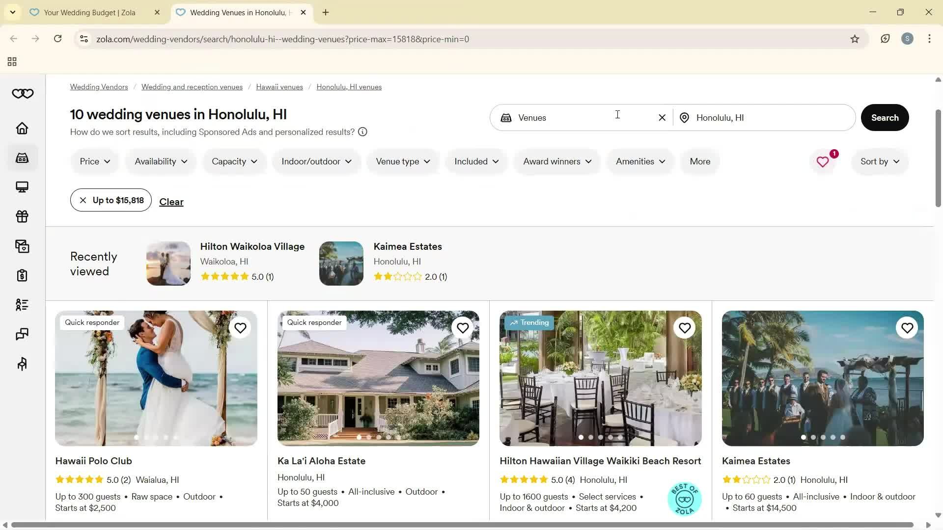 Creating a budget screenshot