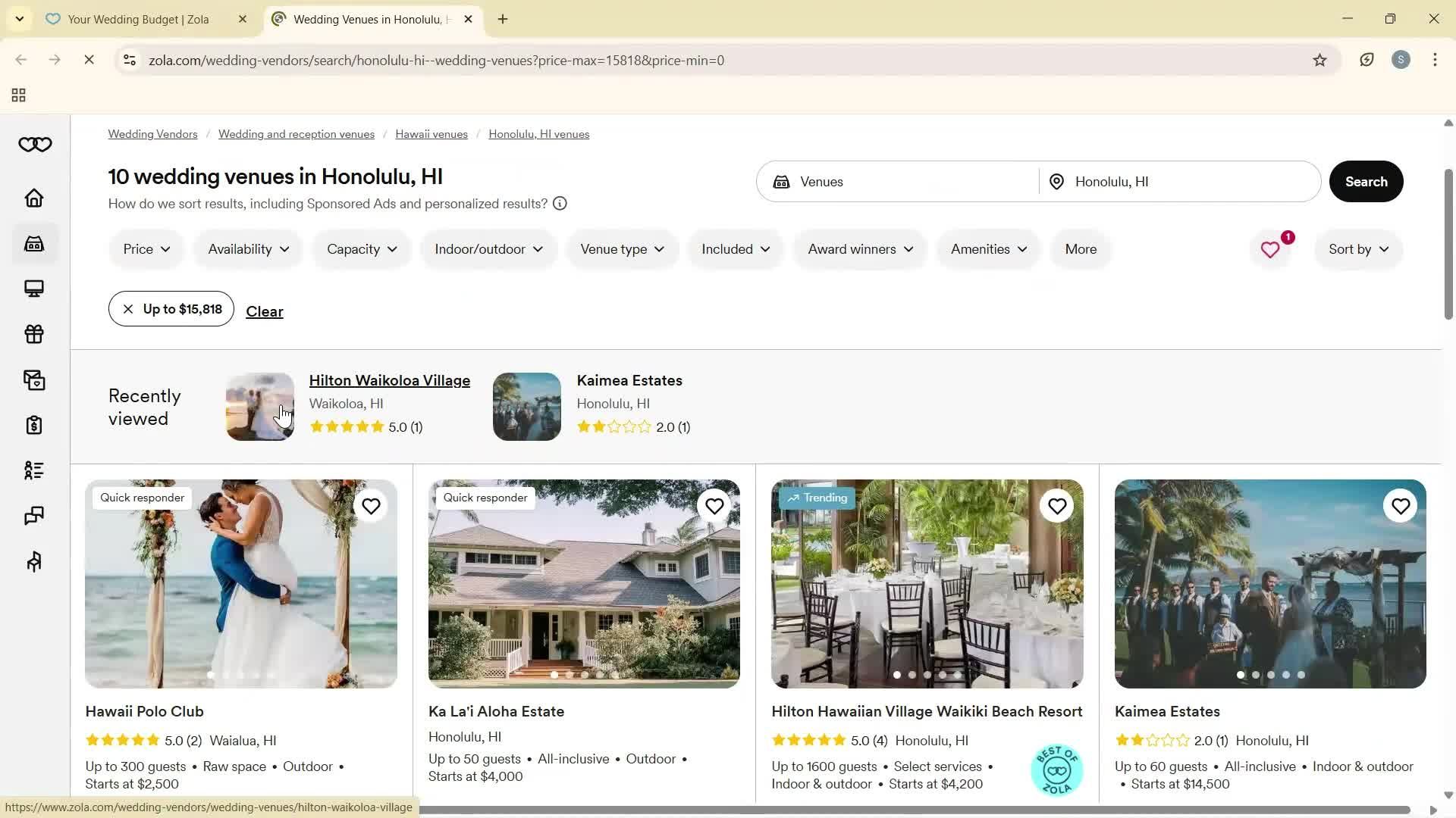 Creating a budget screenshot
