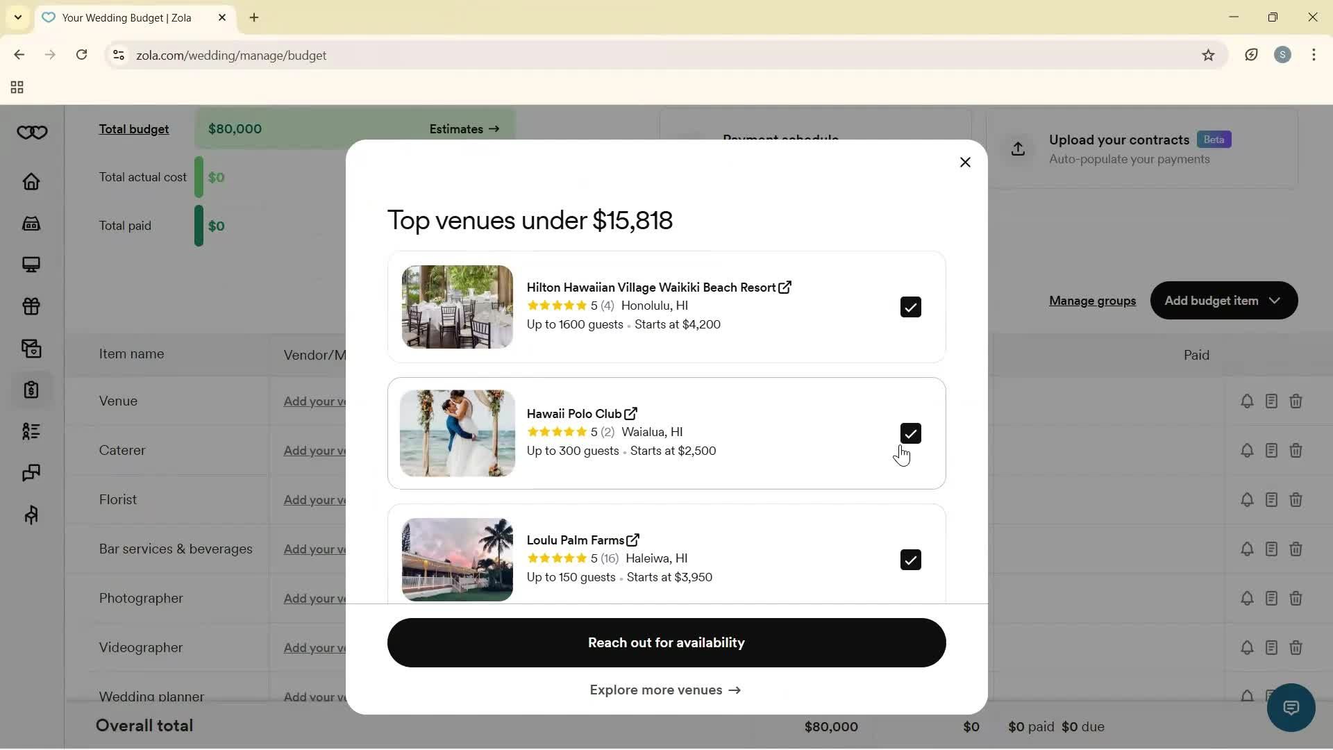 Creating a budget screenshot