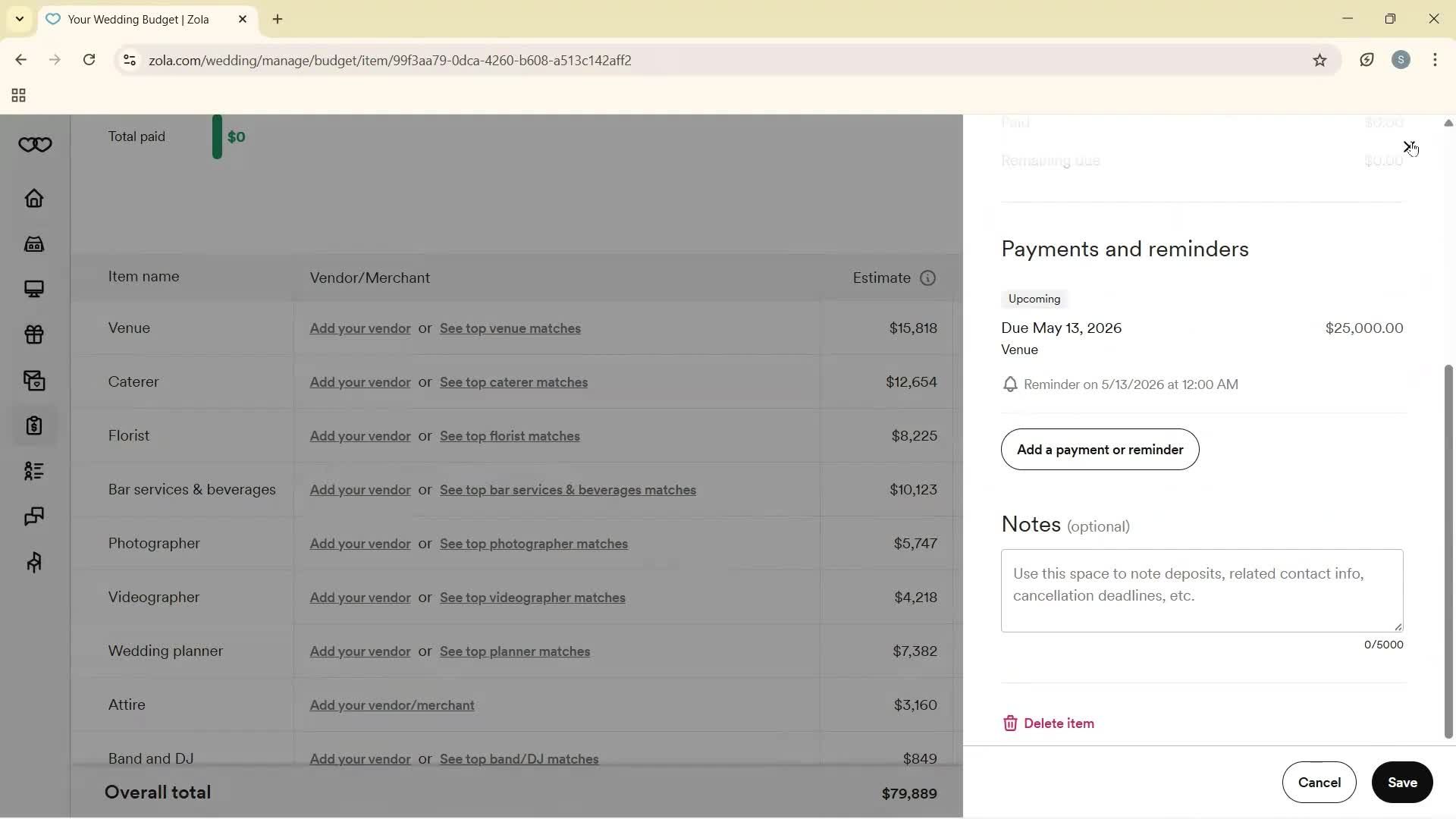 Creating a budget screenshot