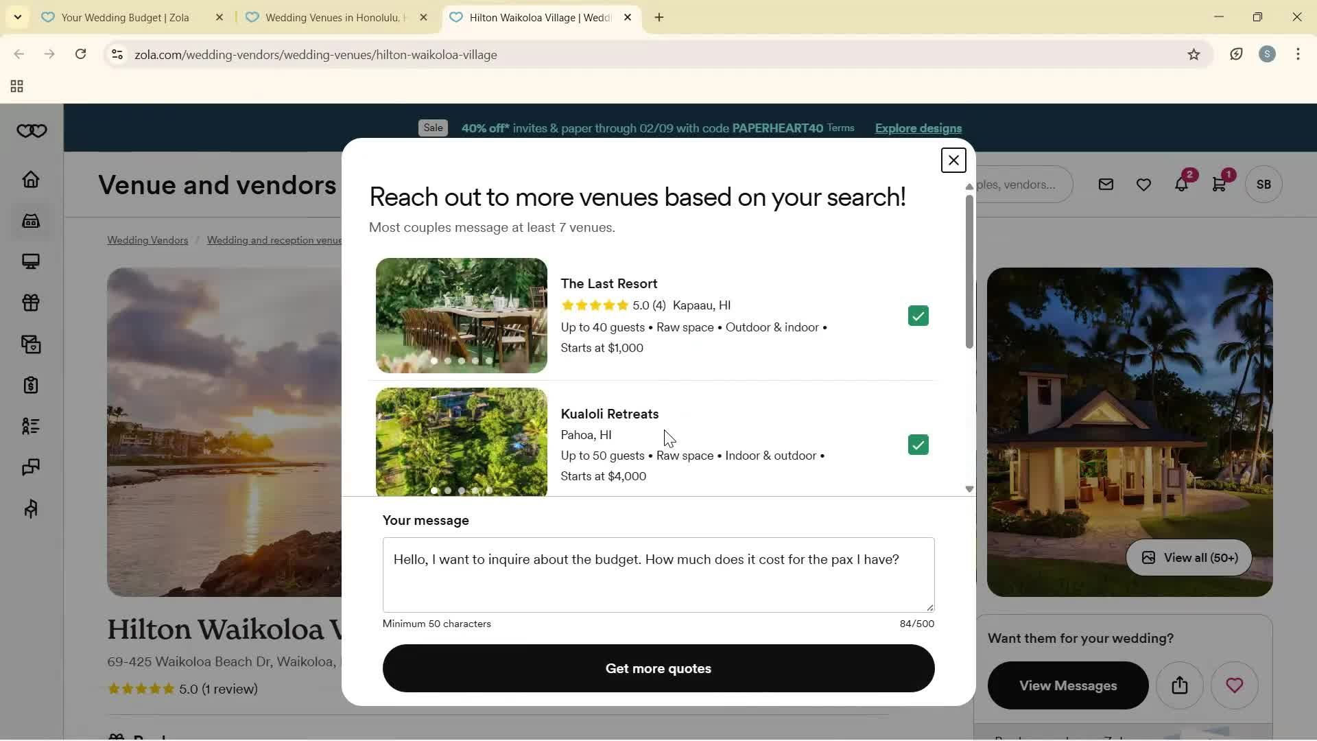 Creating a budget screenshot