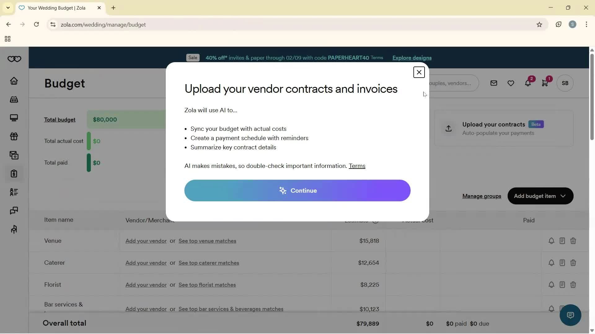 Creating a budget screenshot