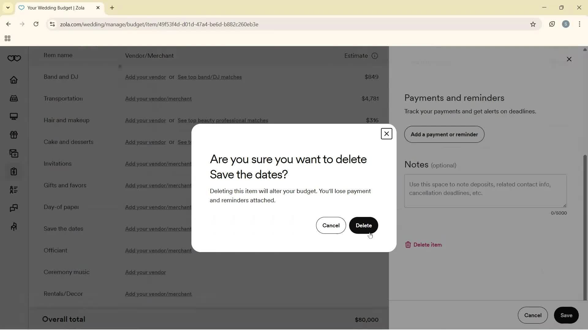 Creating a budget screenshot