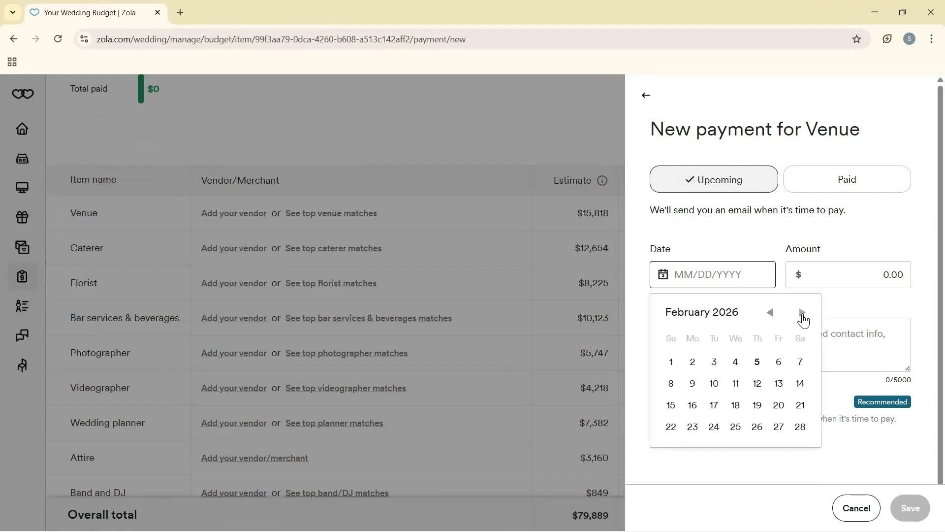Creating a budget screenshot