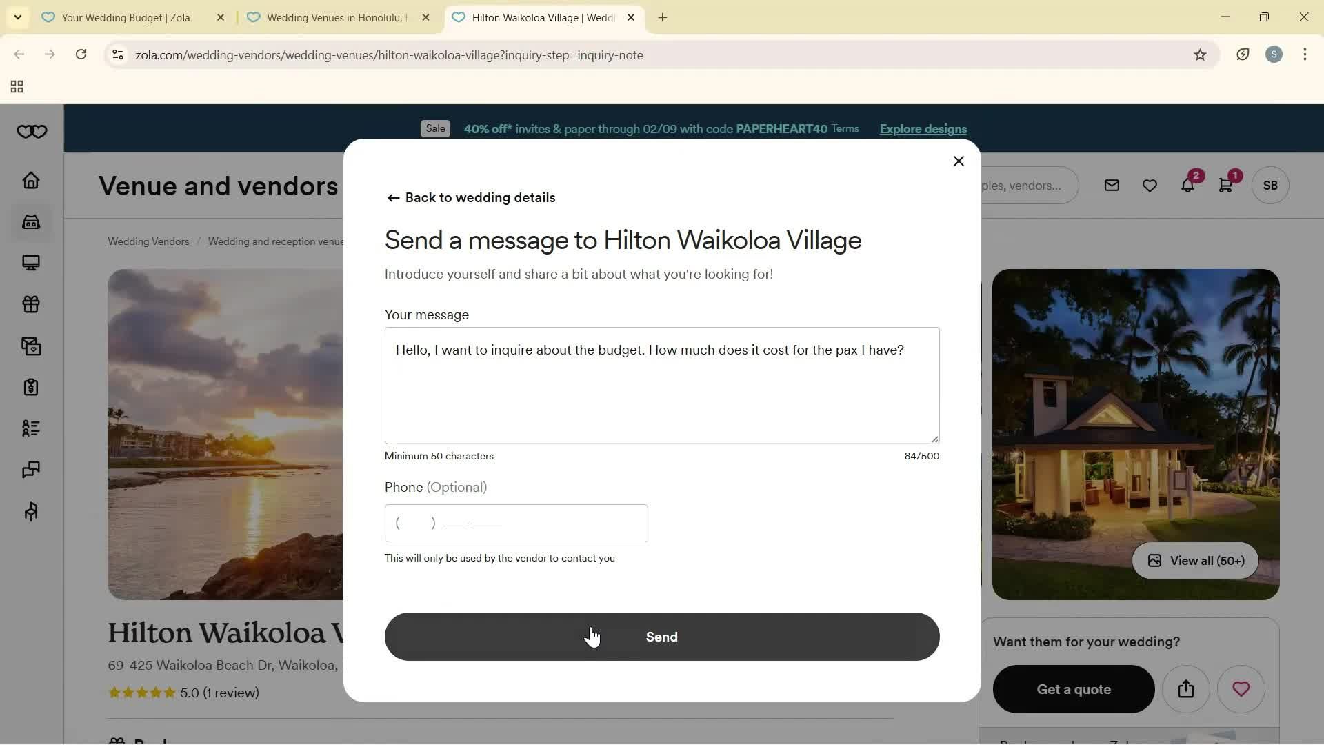 Creating a budget screenshot