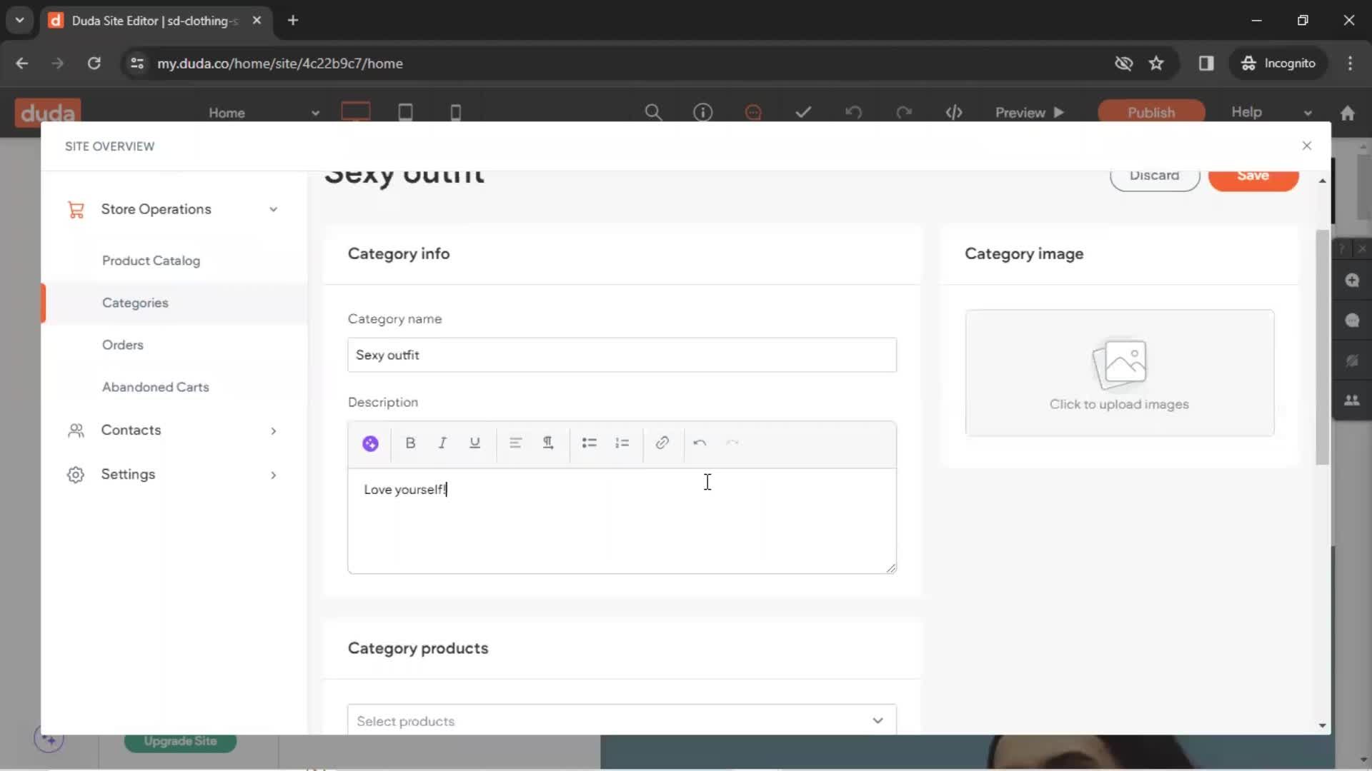 Adding categories screenshot