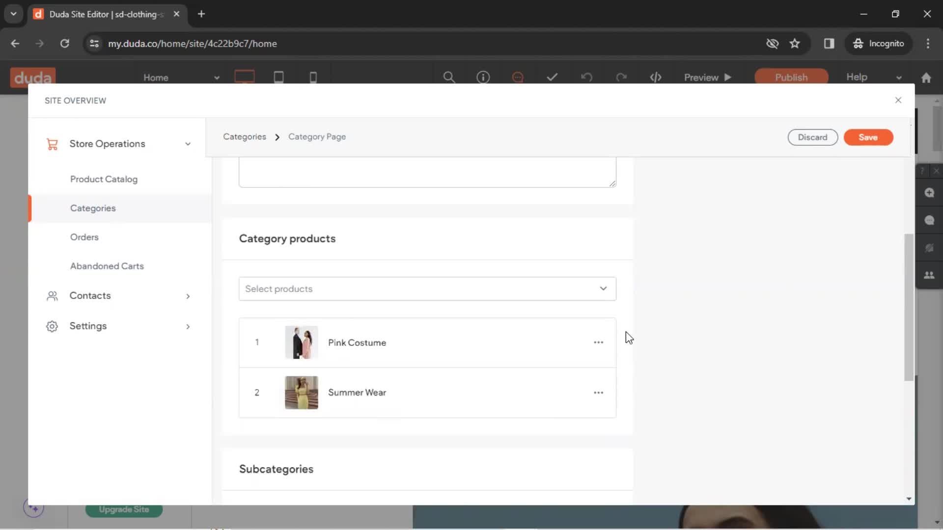 Adding categories screenshot
