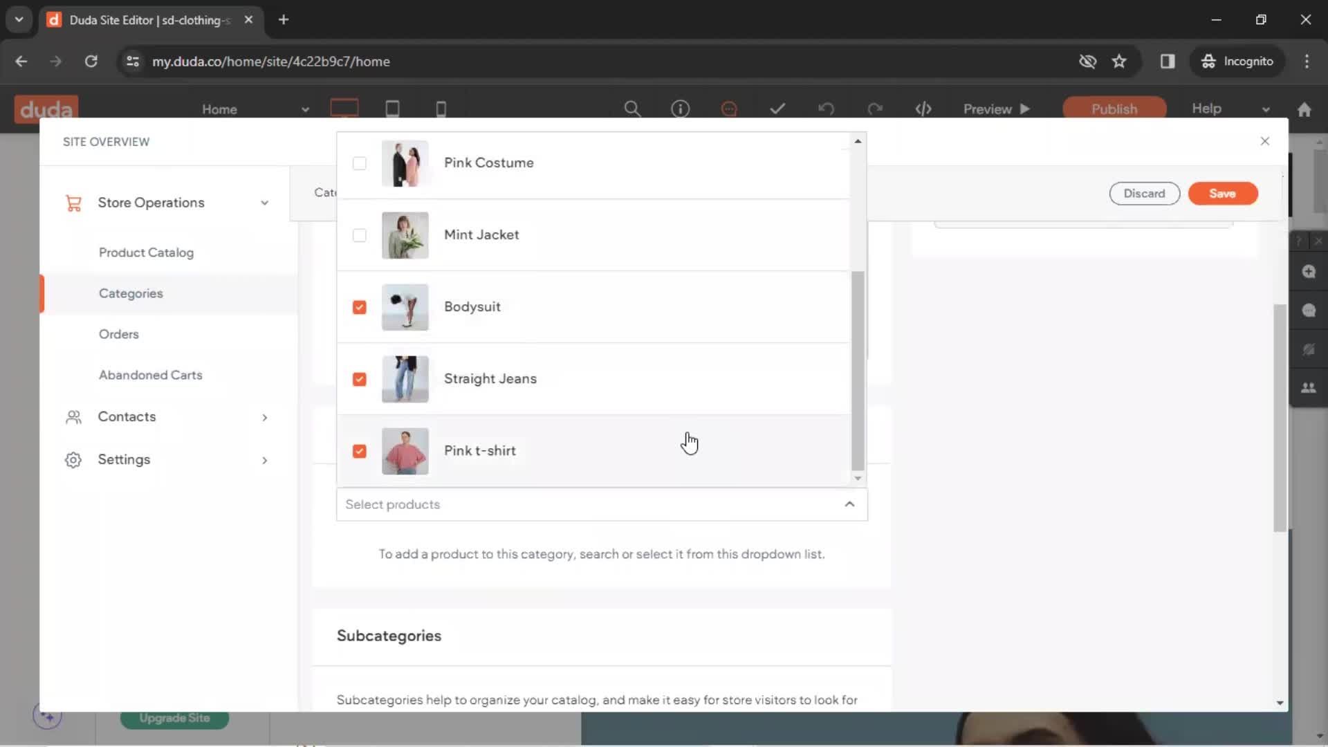 Adding categories screenshot
