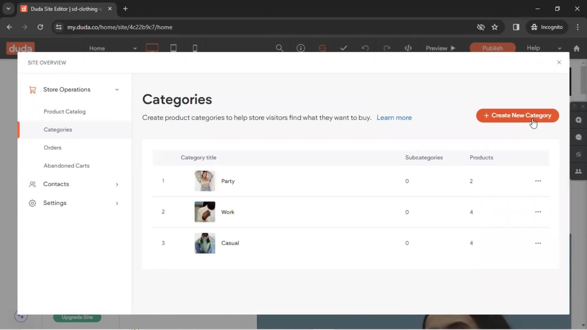Adding categories screenshot