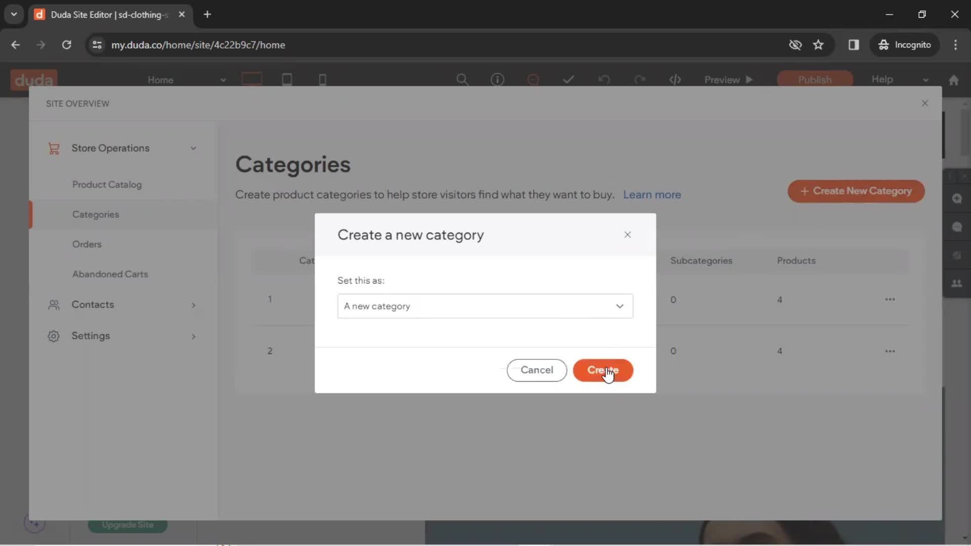 Adding categories screenshot