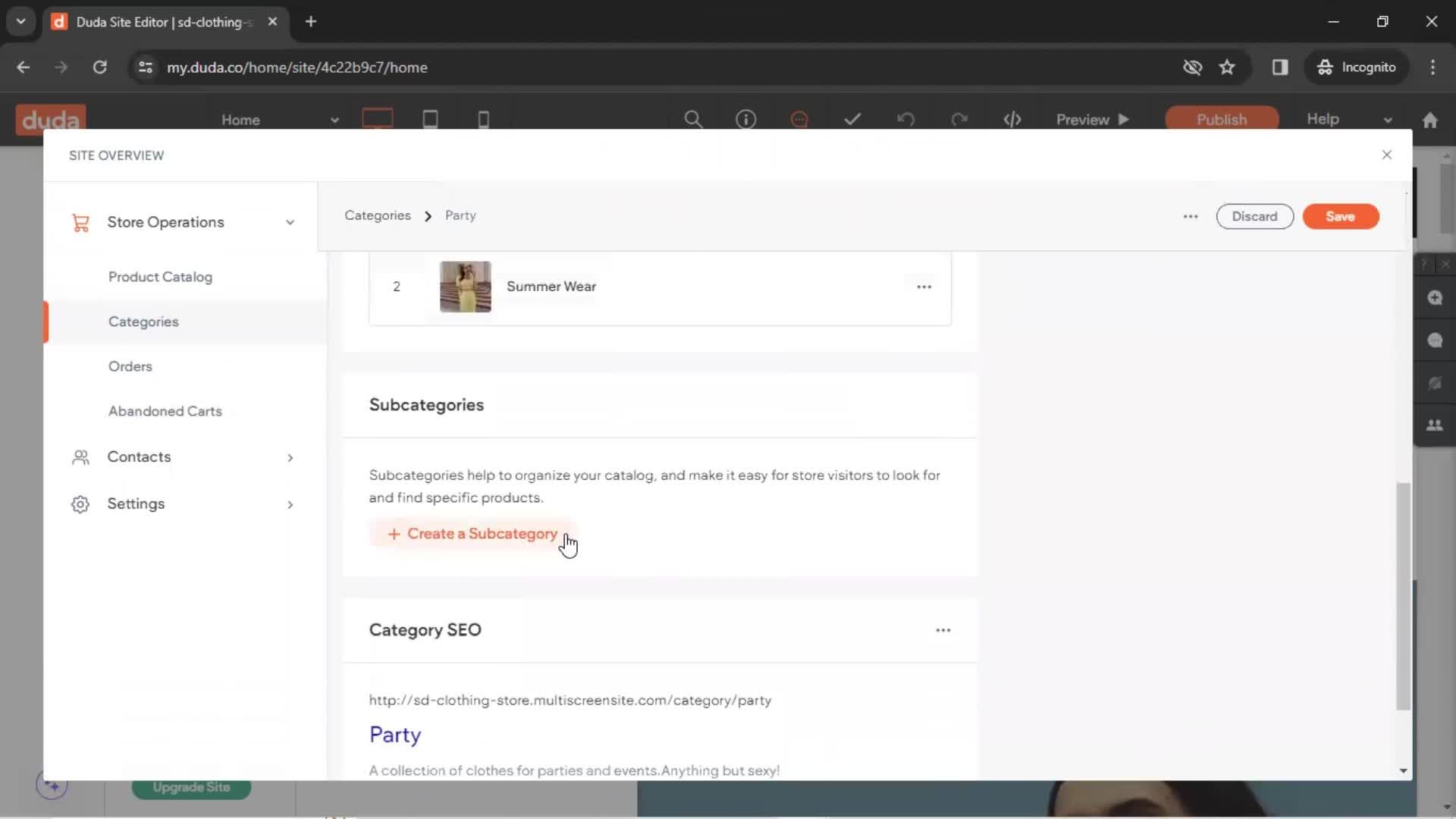 Adding categories screenshot