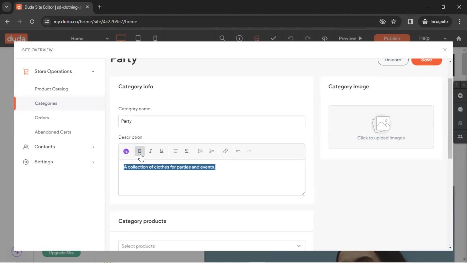 Adding categories screenshot