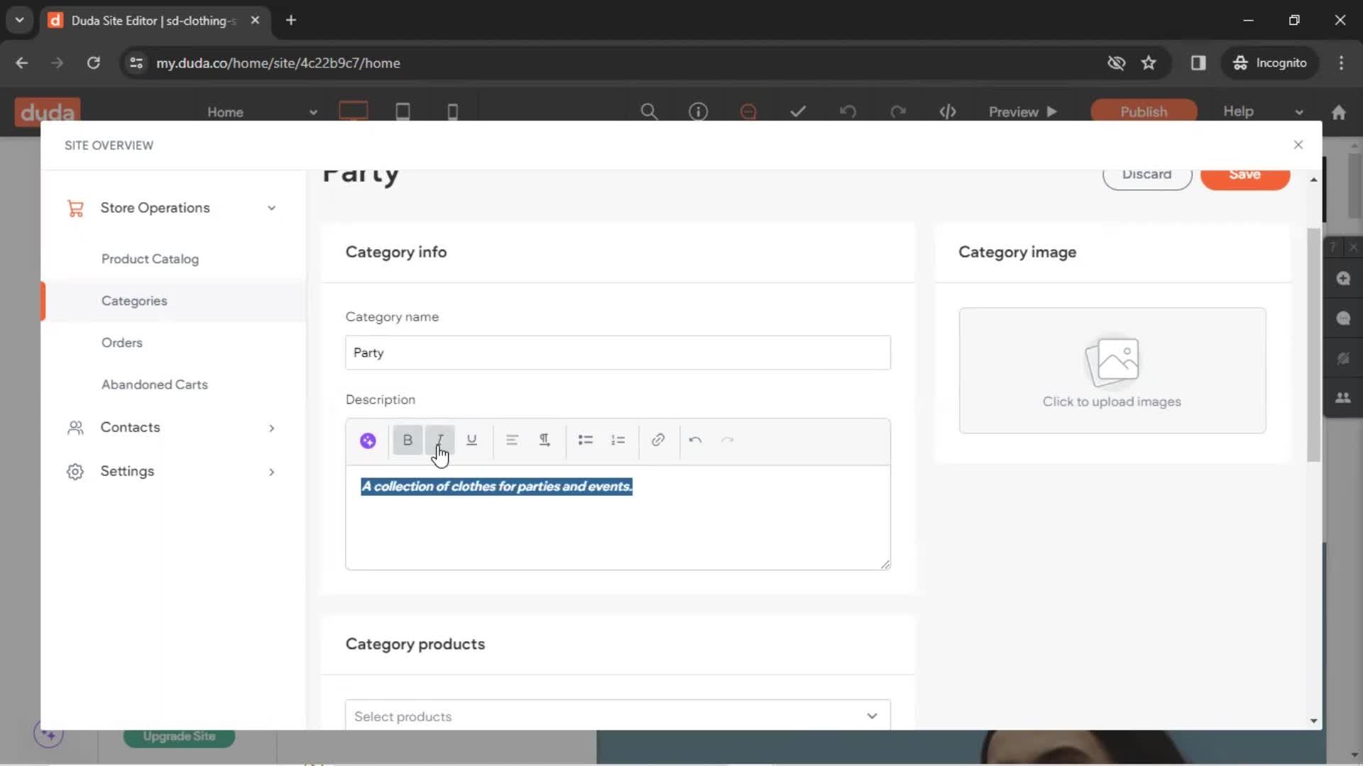 Adding categories screenshot