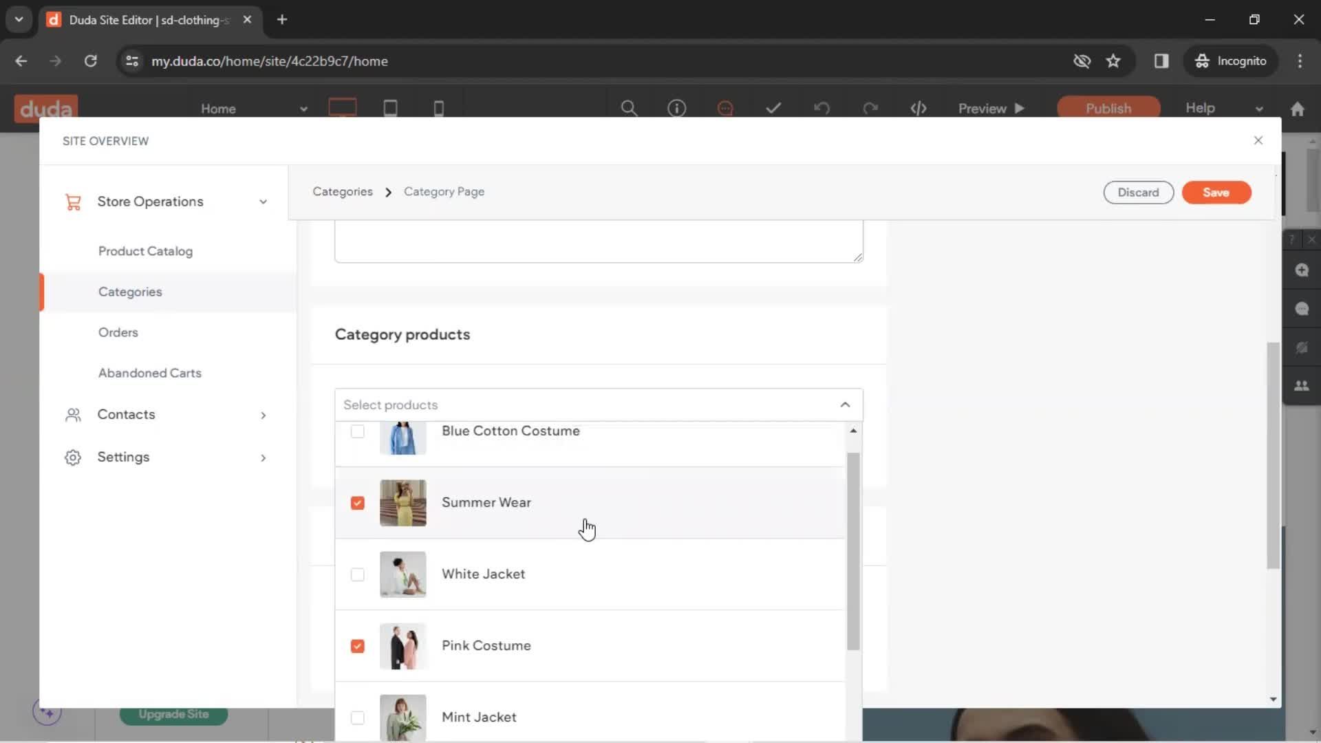 Adding categories screenshot