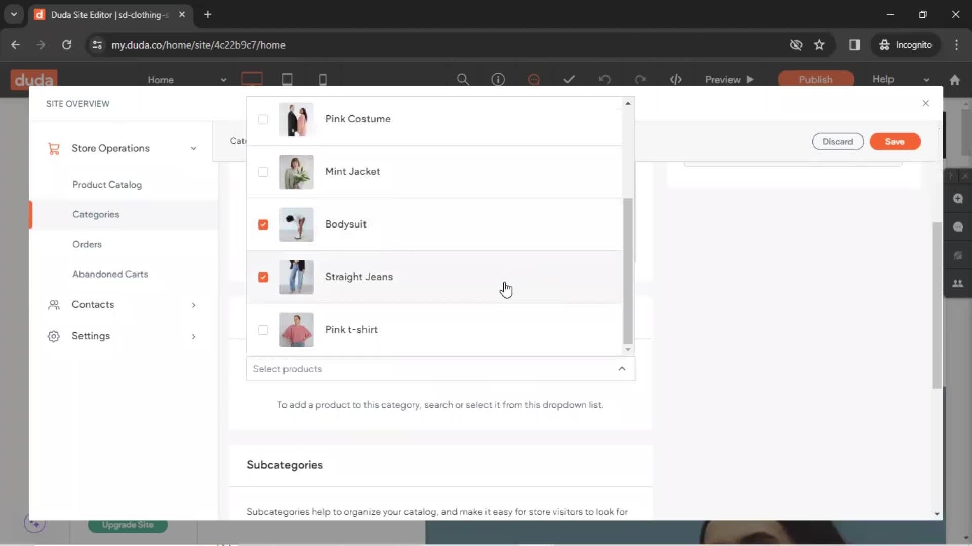 Adding categories screenshot
