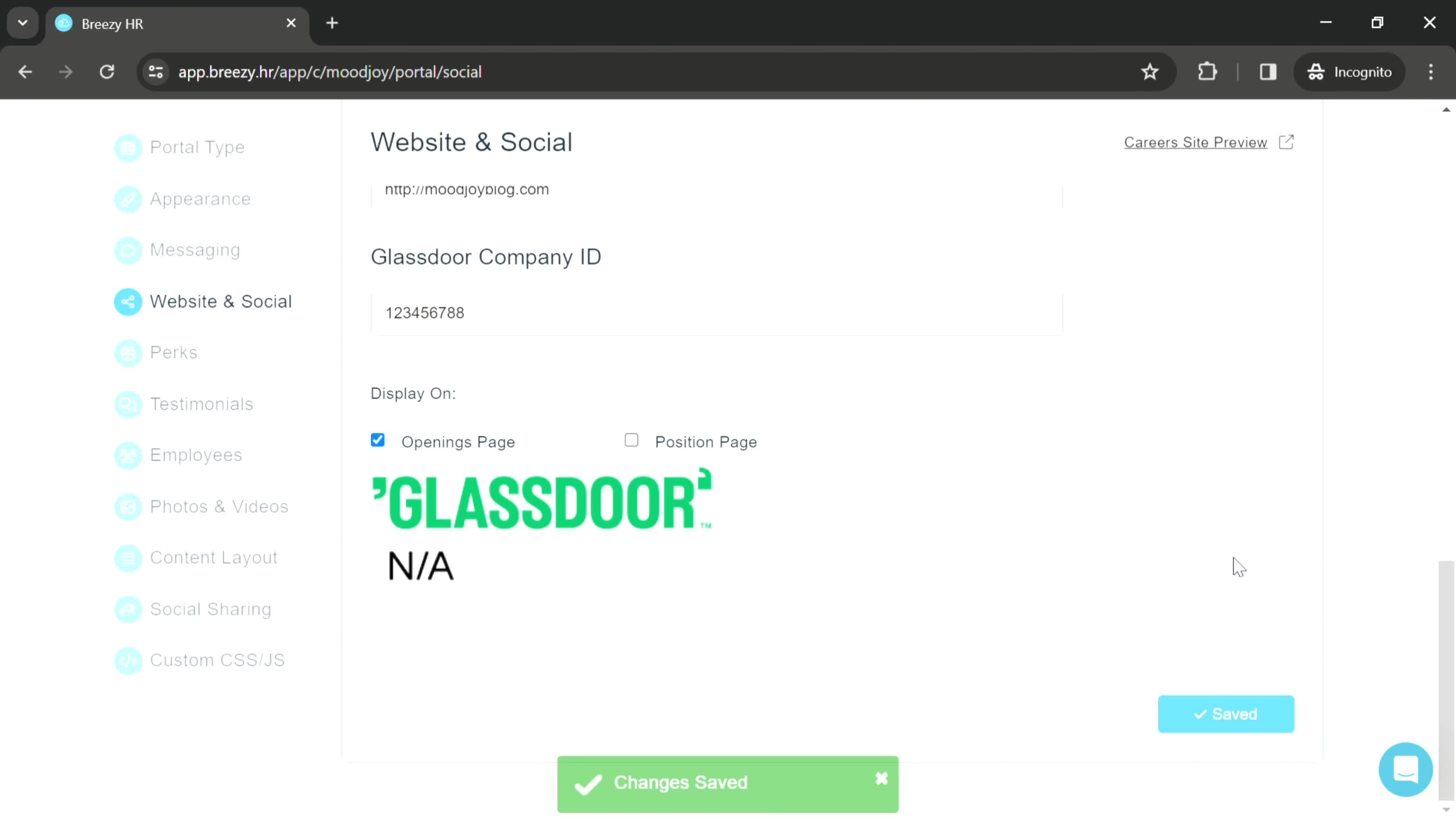 Adding company websites screenshot