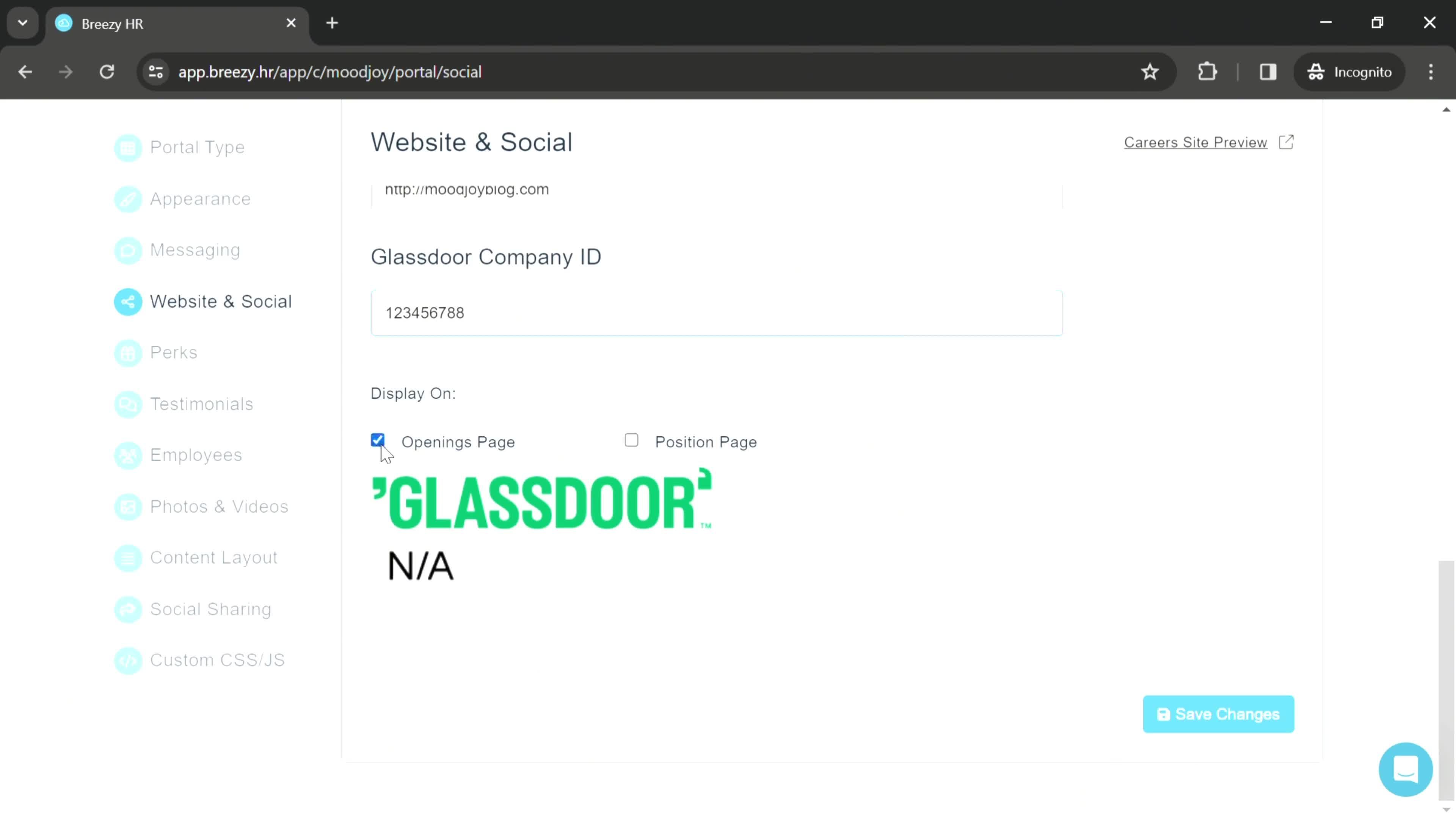 Adding company websites screenshot