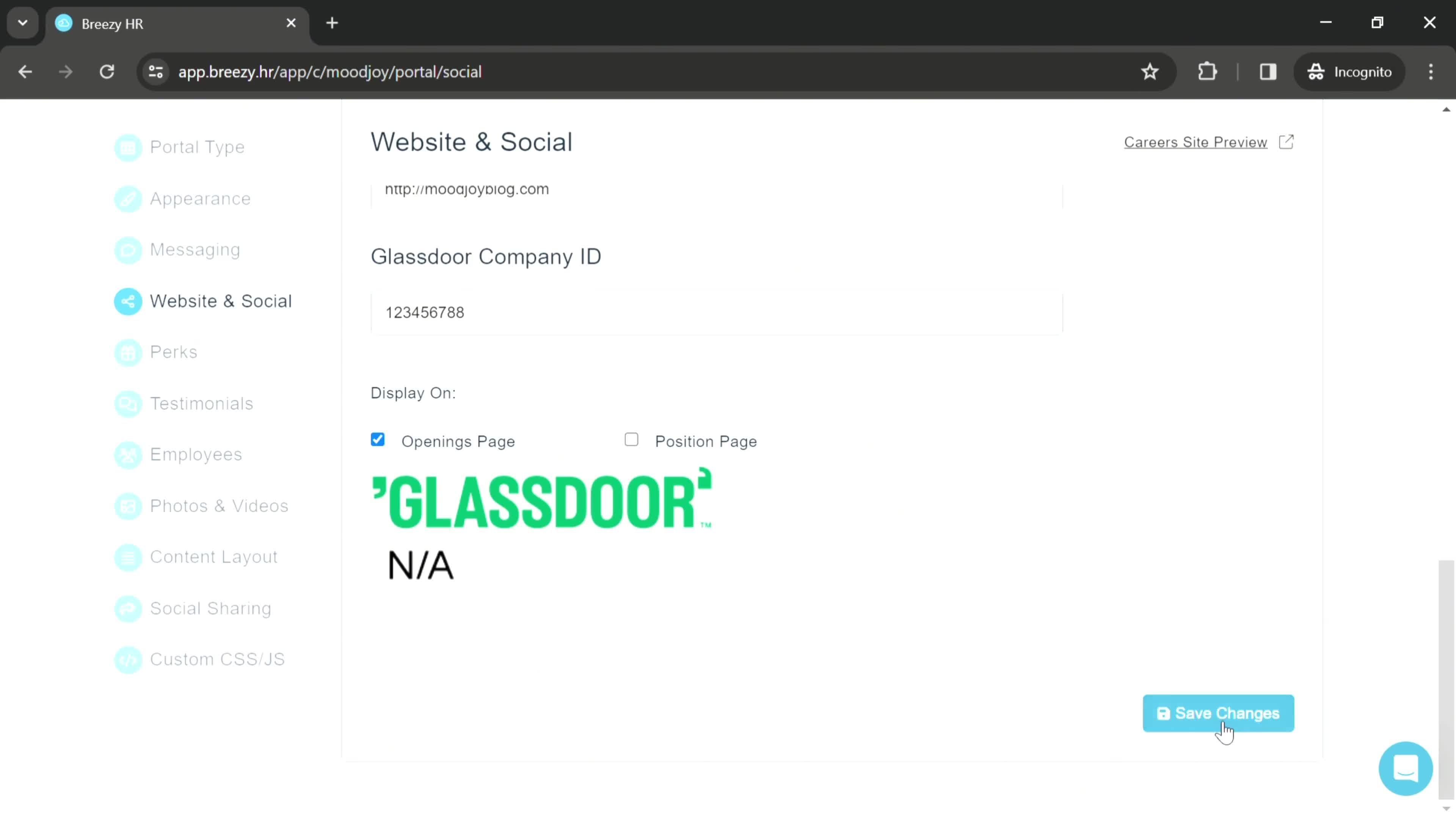 Adding company websites screenshot