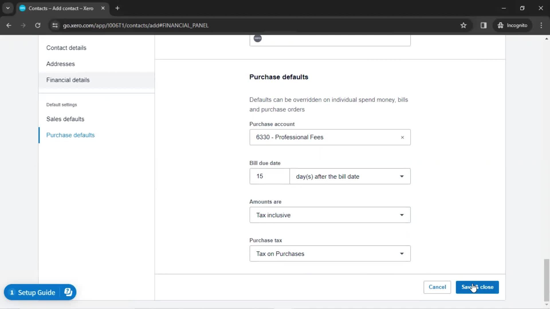 Creating new contact screenshot