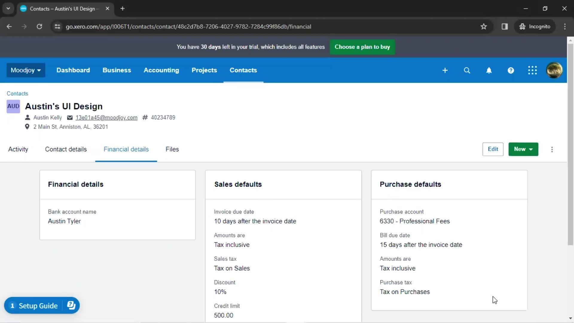 Creating new contact screenshot