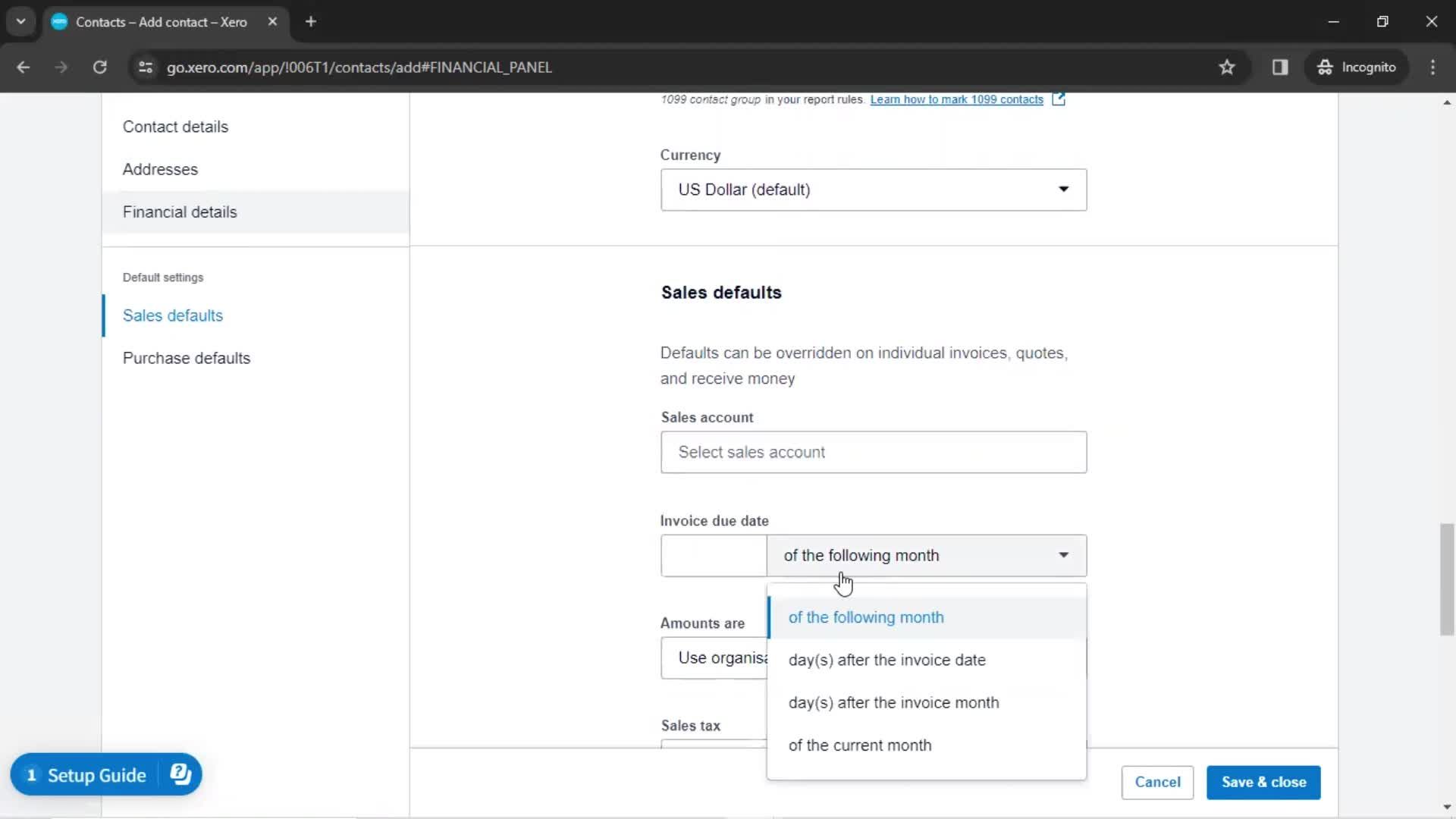 Creating new contact screenshot