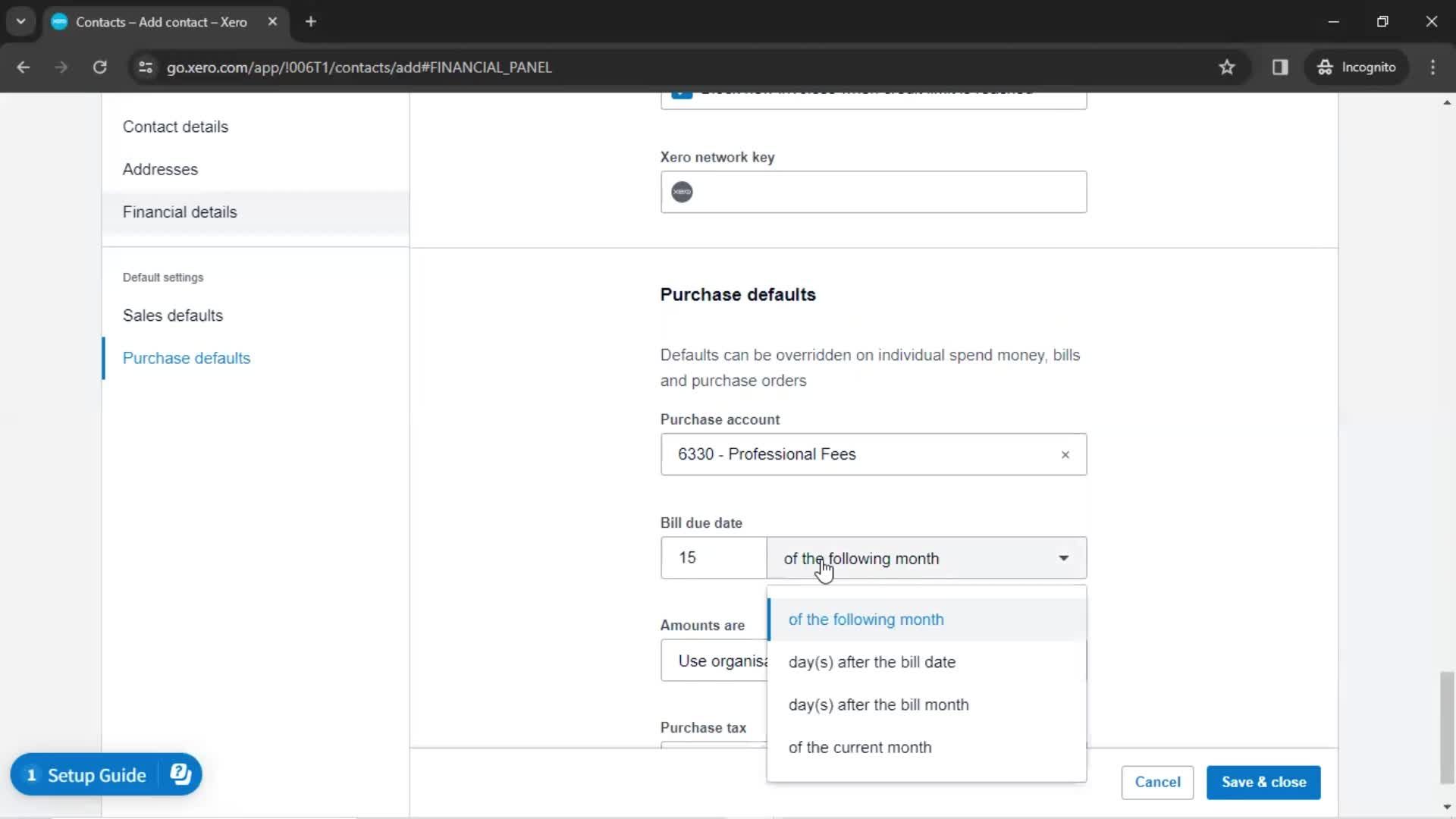 Creating new contact screenshot