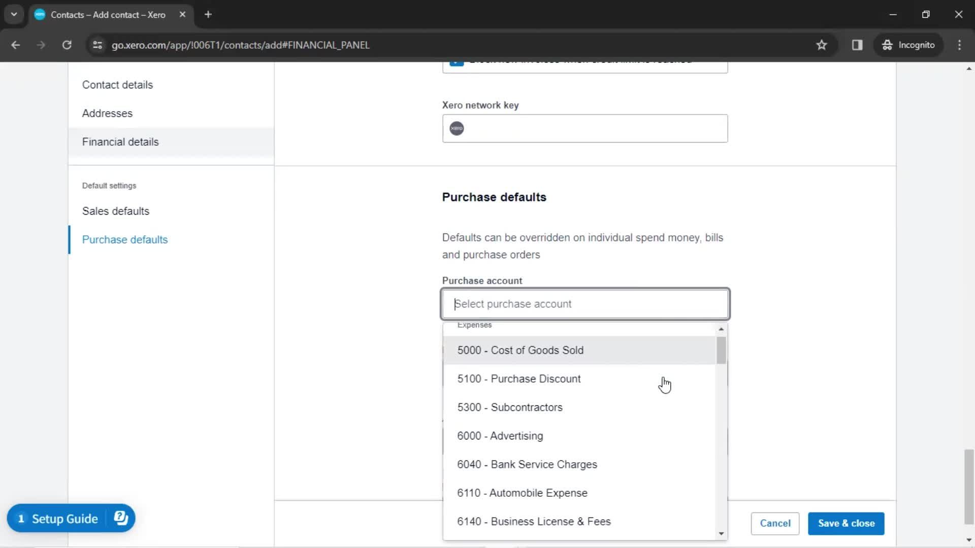 Creating new contact screenshot