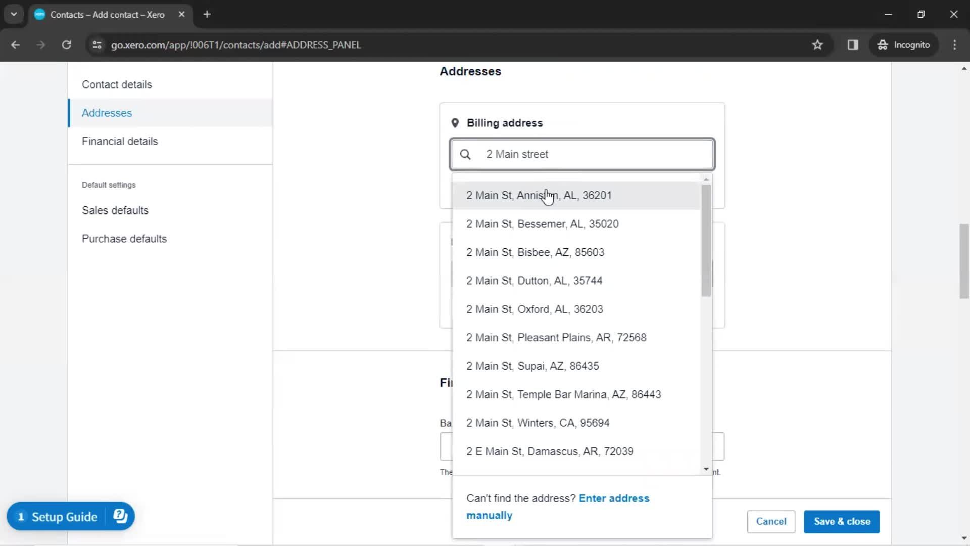 Creating new contact screenshot