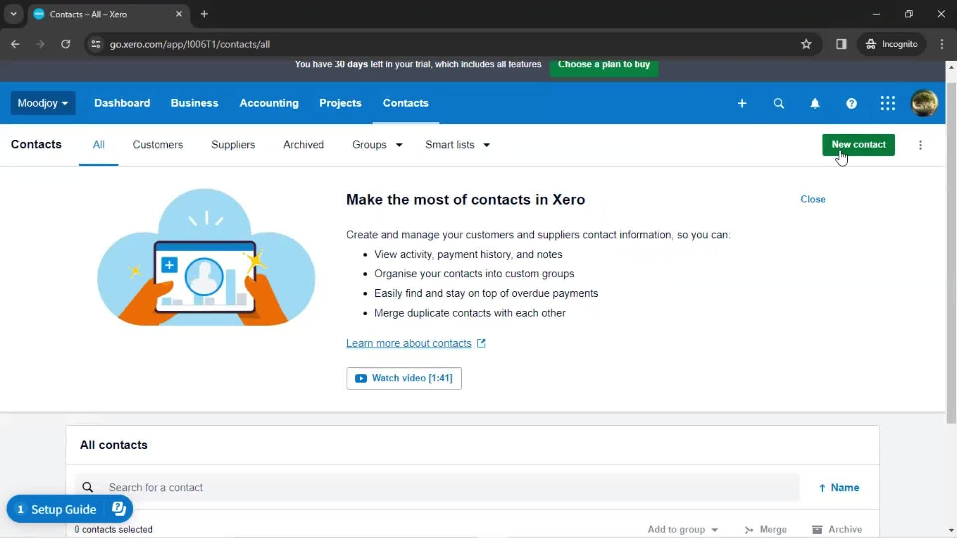 Creating new contact screenshot