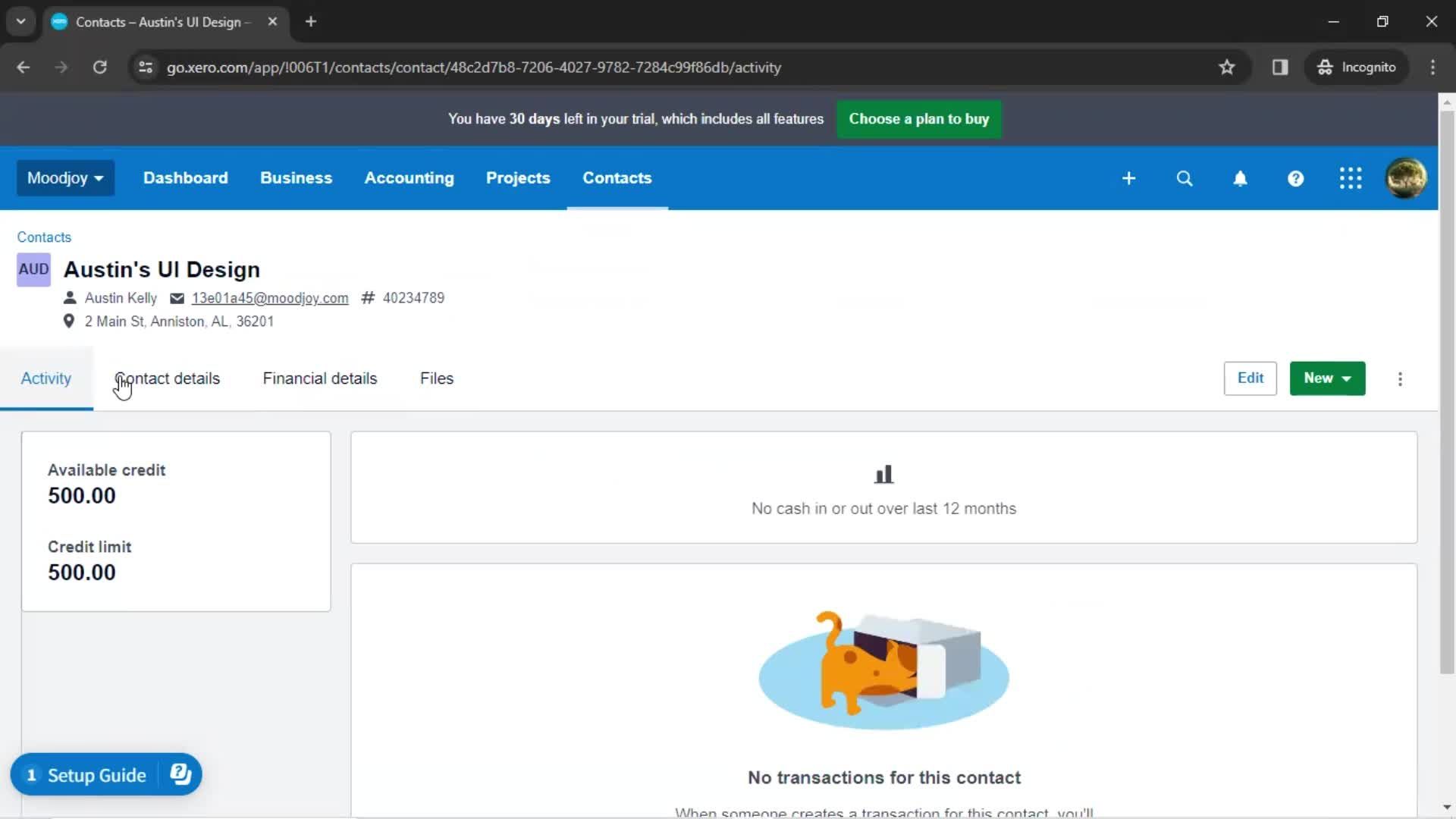 Creating new contact screenshot