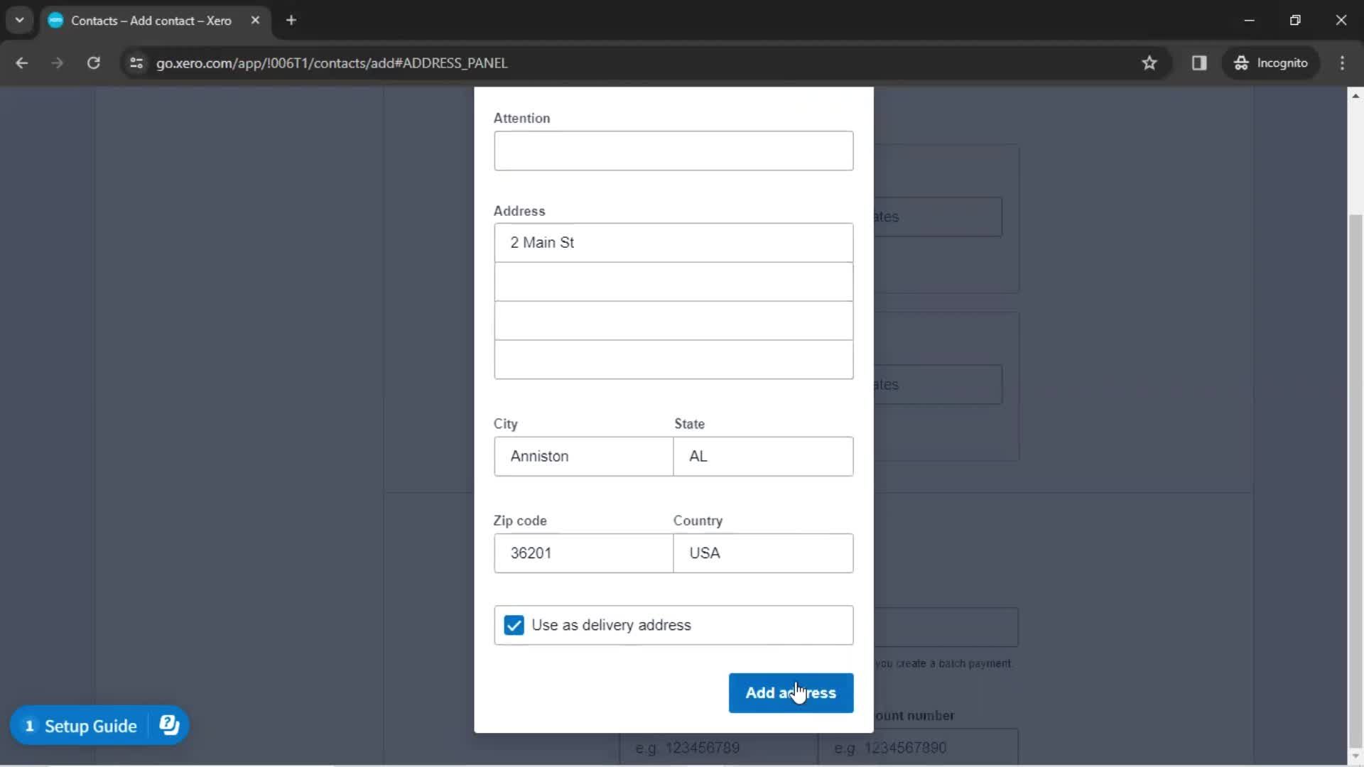 Creating new contact screenshot