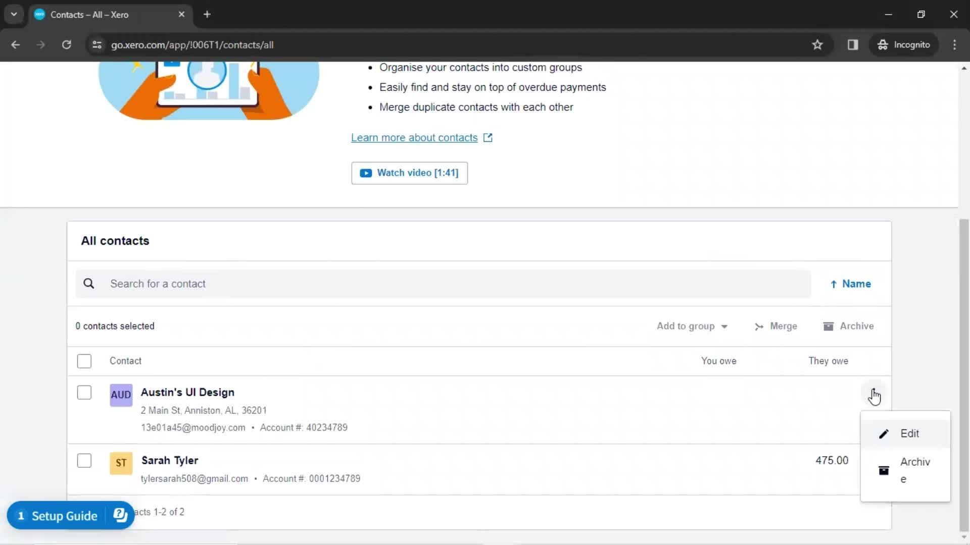 Creating new contact screenshot
