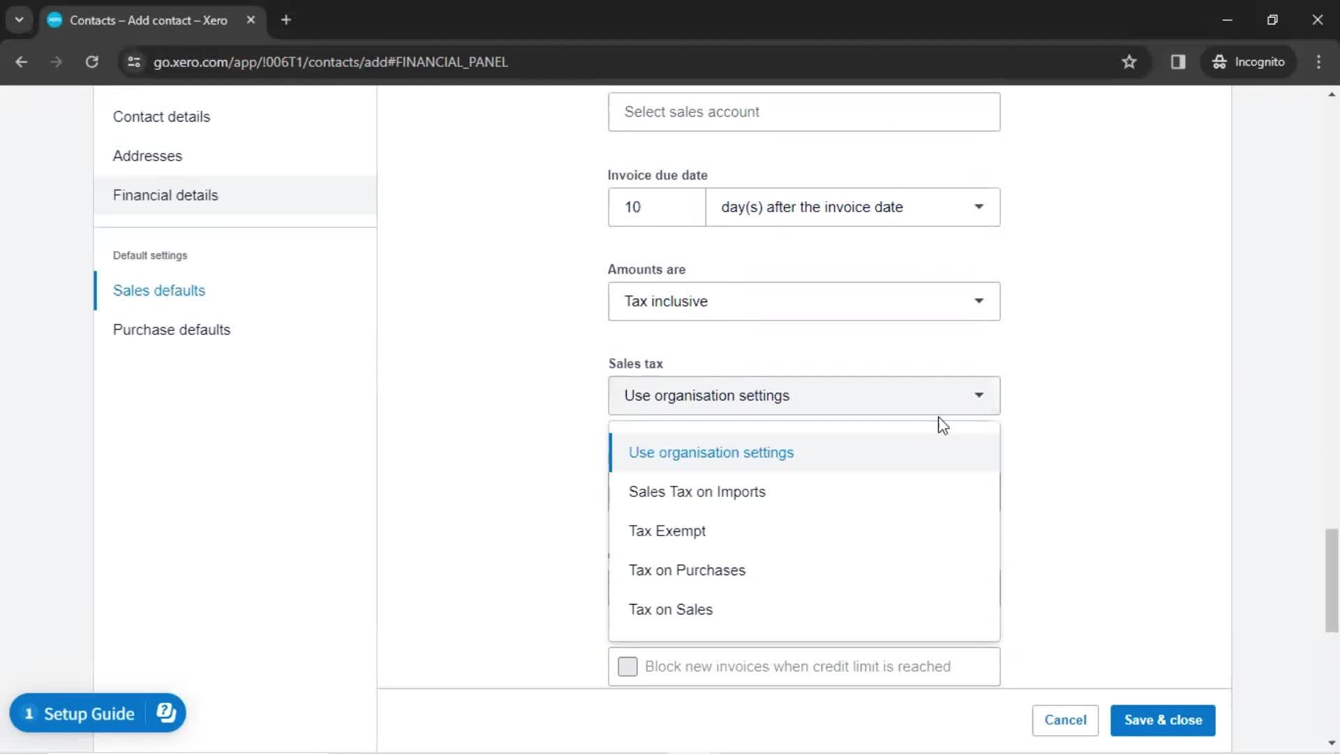 Creating new contact screenshot
