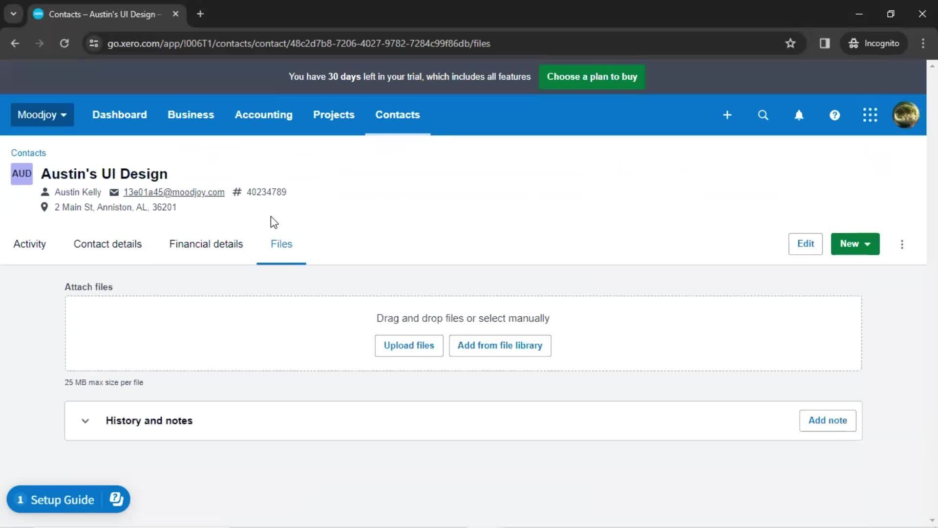 Creating new contact screenshot