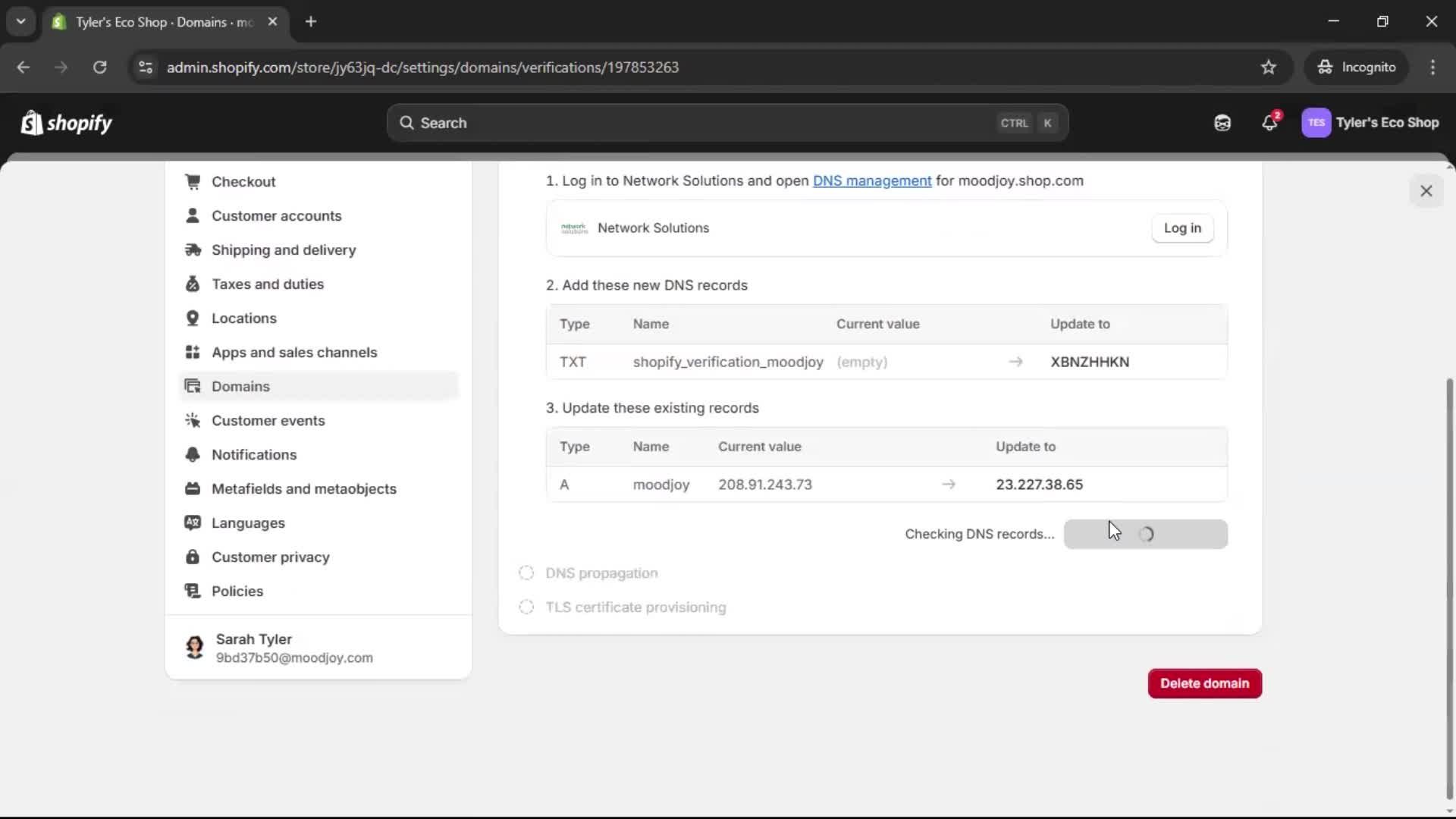 Adding a custom domain screenshot